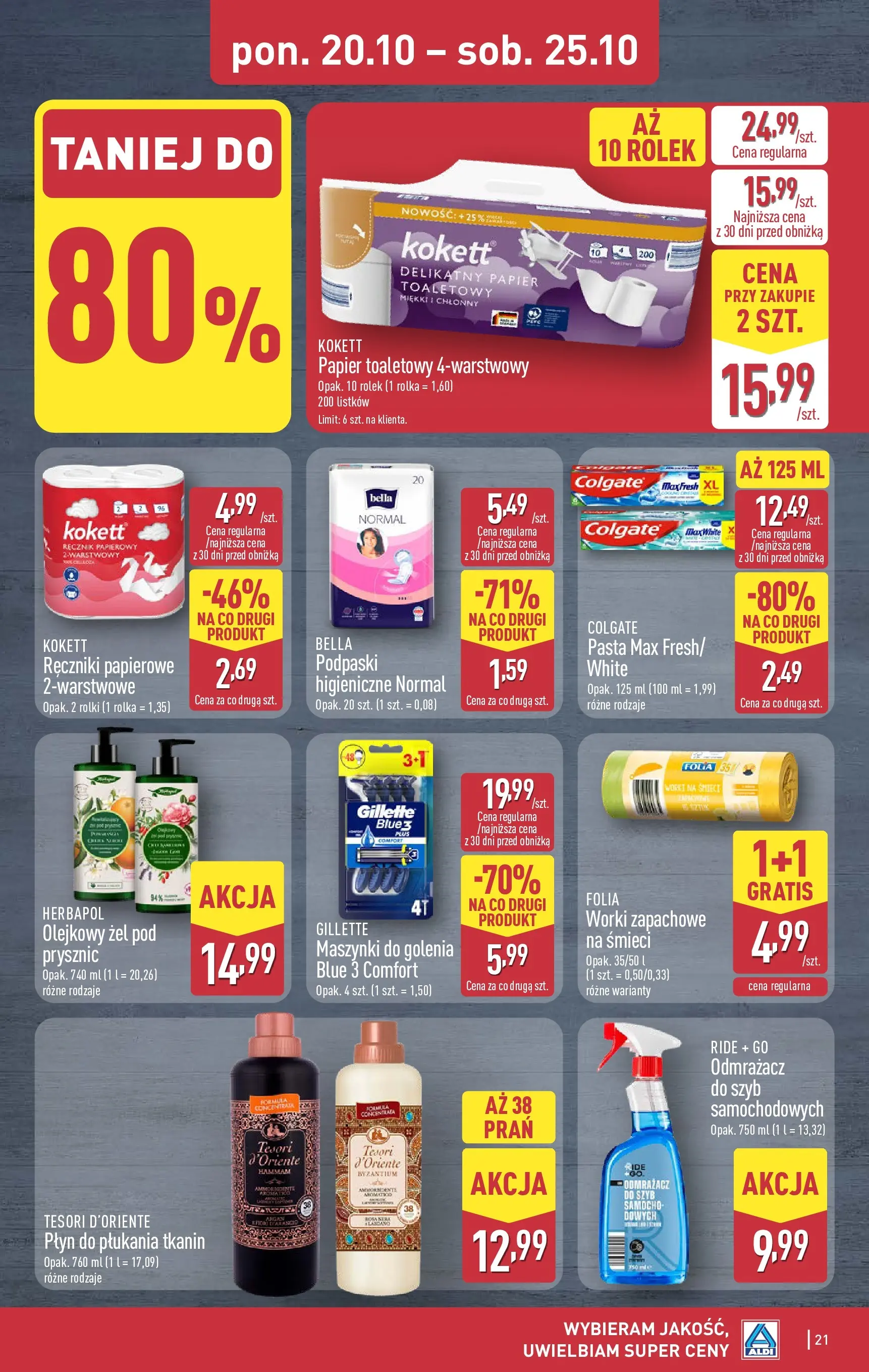 Aldi - Aż do 80% taniej w ALDI od 19.10.2025 - Ulotka PDF, promocje | Strona: 21 | Produkty: Gillette, Rolki, Ręczniki papierowe, Maszynki do golenia