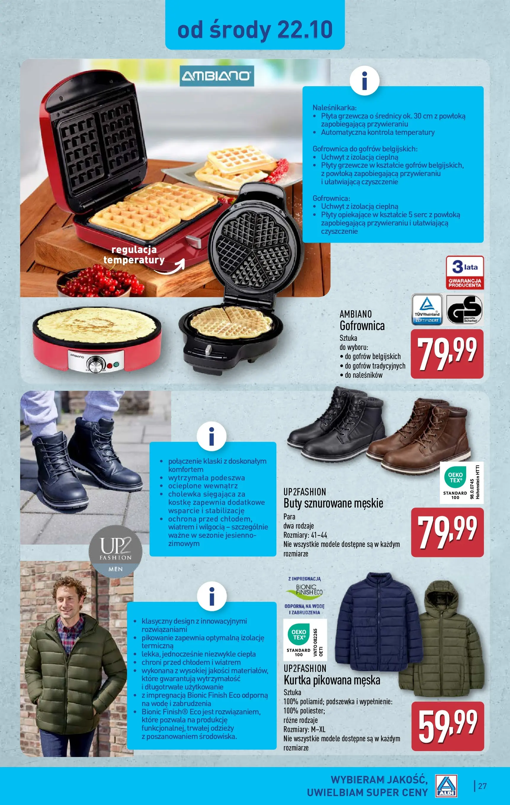 Aldi - Aż do 80% taniej w ALDI od 19.10.2025 - Ulotka PDF, promocje | Strona: 27 | Produkty: Kurtka, Plyty, Gofrownica, Finish