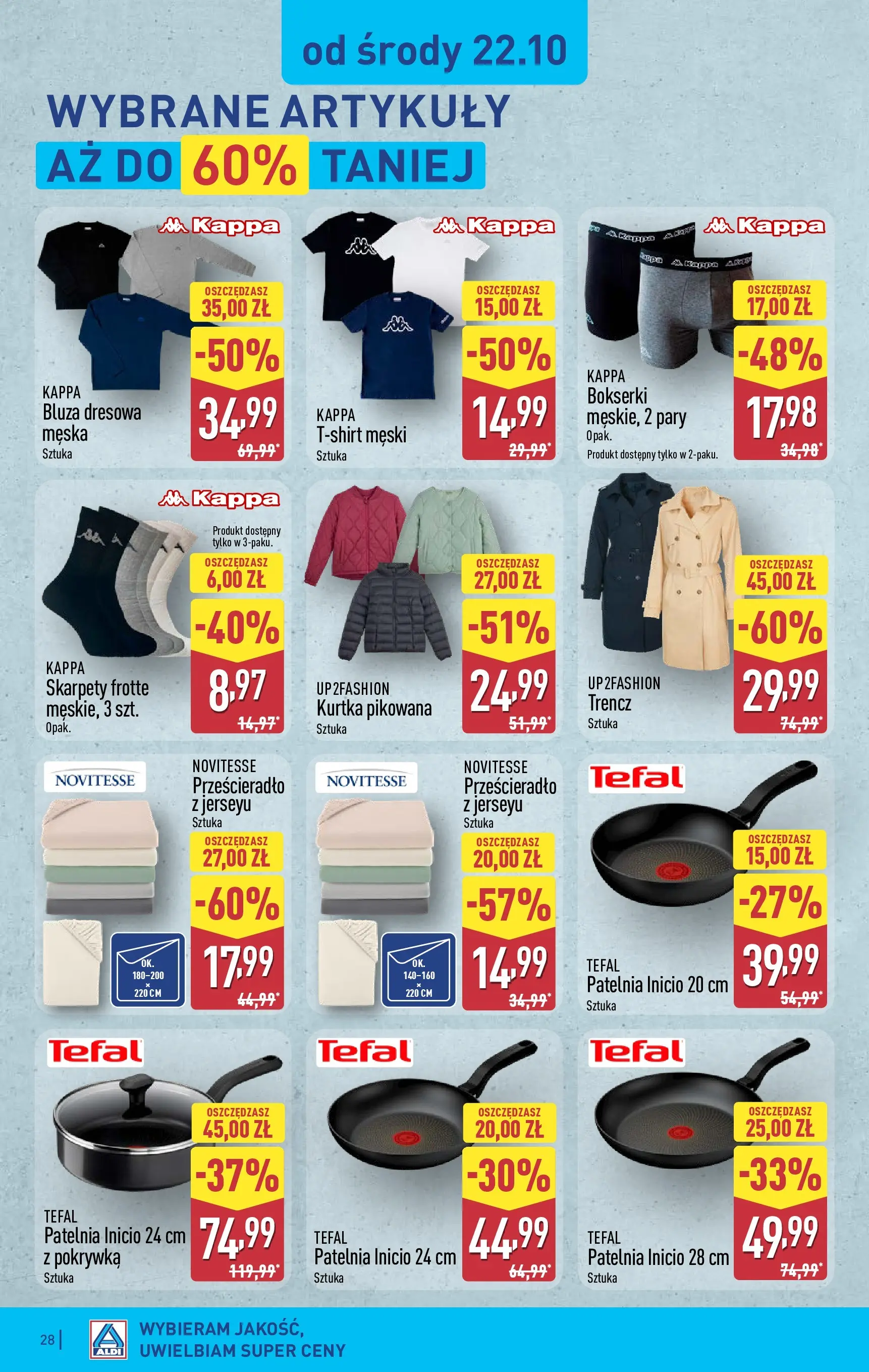 Aldi - Aż do 80% taniej w ALDI od 19.10.2025 - Ulotka PDF, promocje | Strona: 28 | Produkty: Kurtka, Bokserki, Patelnia, Tefal