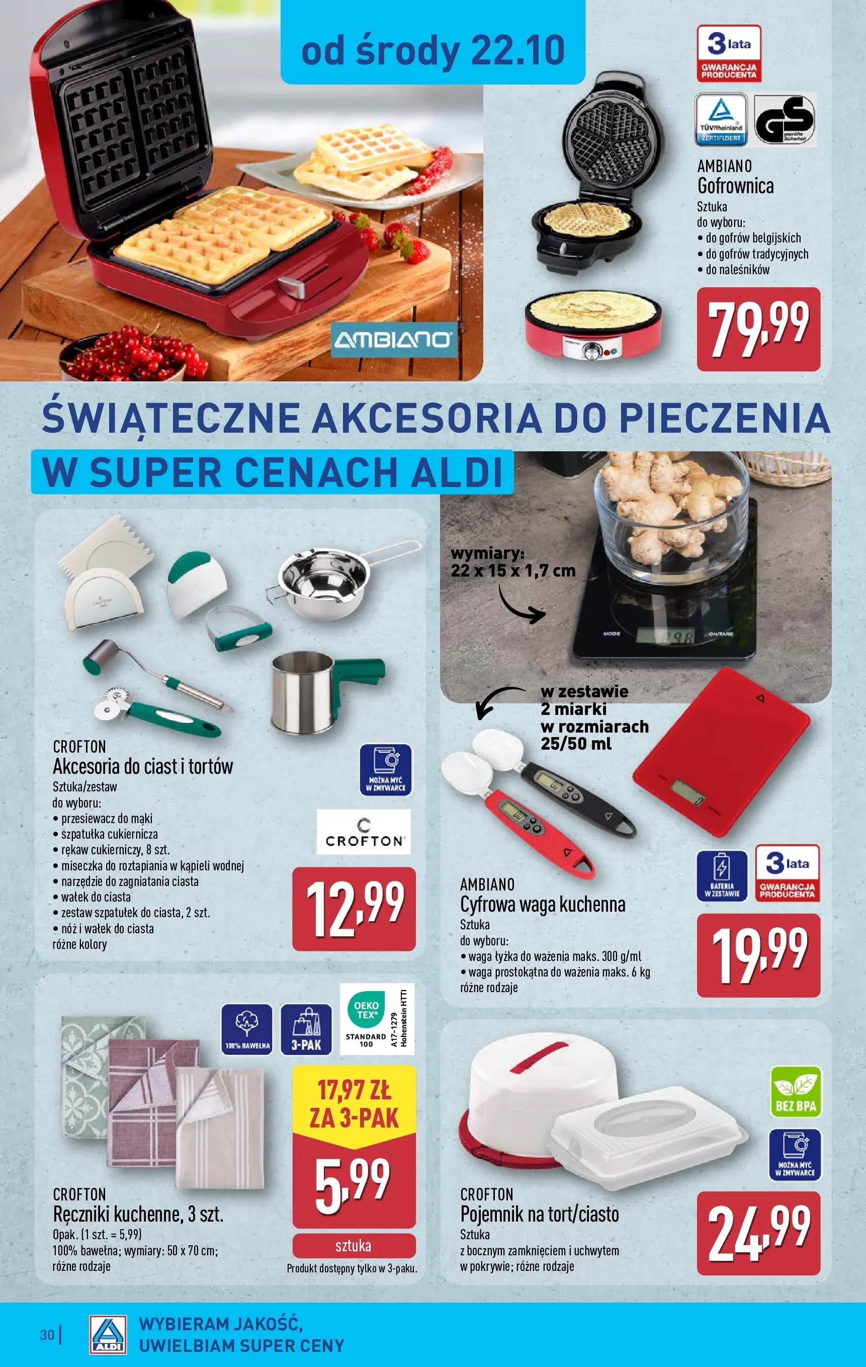 Aldi - Aż do 80% taniej w ALDI od 19.10.2025 - Ulotka PDF, promocje | Strona: 30 | Produkty: Waga, Gofrownica, Bateria
