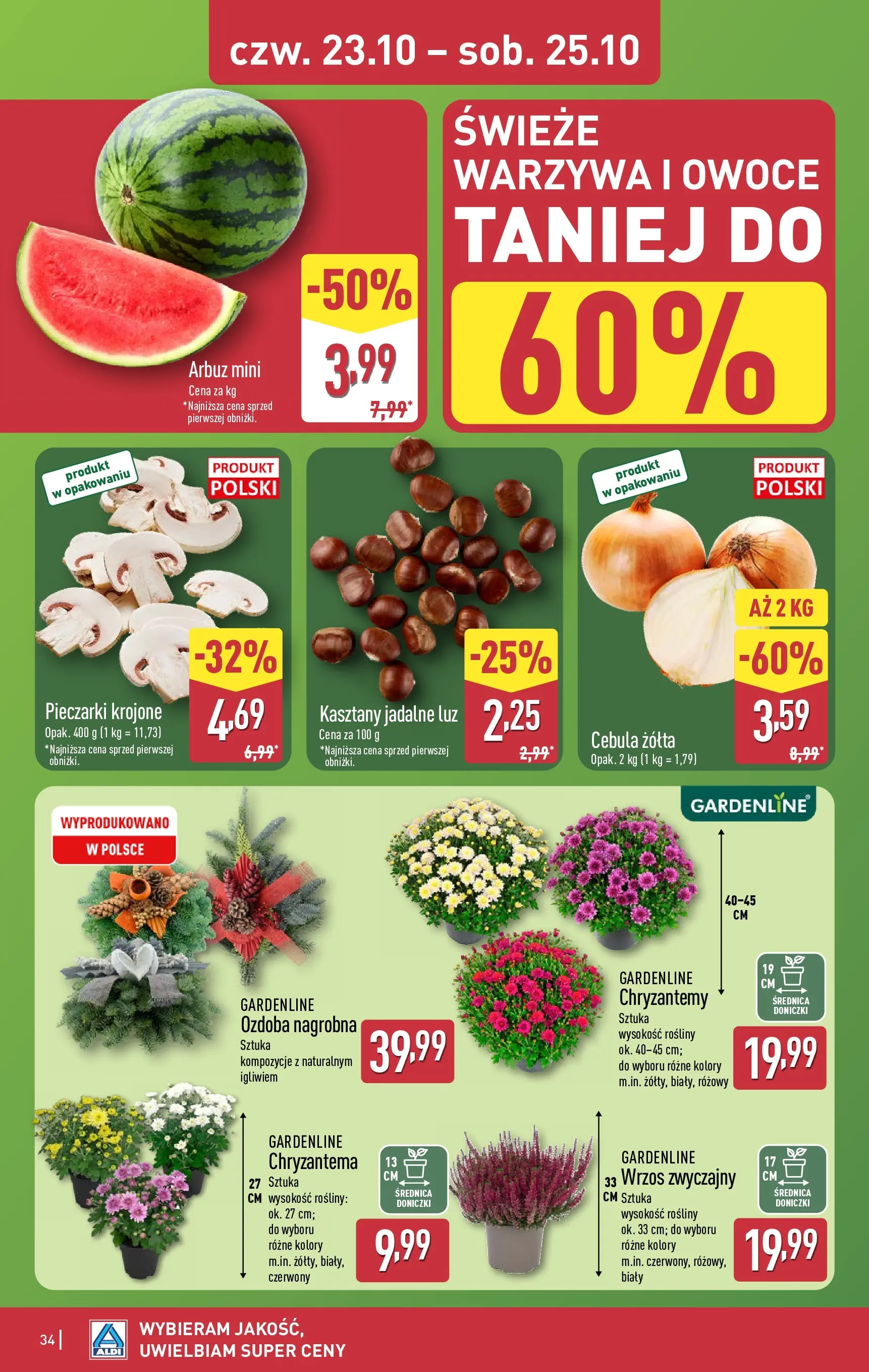 Aldi - Aż do 80% taniej w ALDI od 19.10.2025 - Ulotka PDF, promocje | Strona: 34 | Produkty: Wrzos, Chryzantemy, Doniczki, Kasztany jadalne