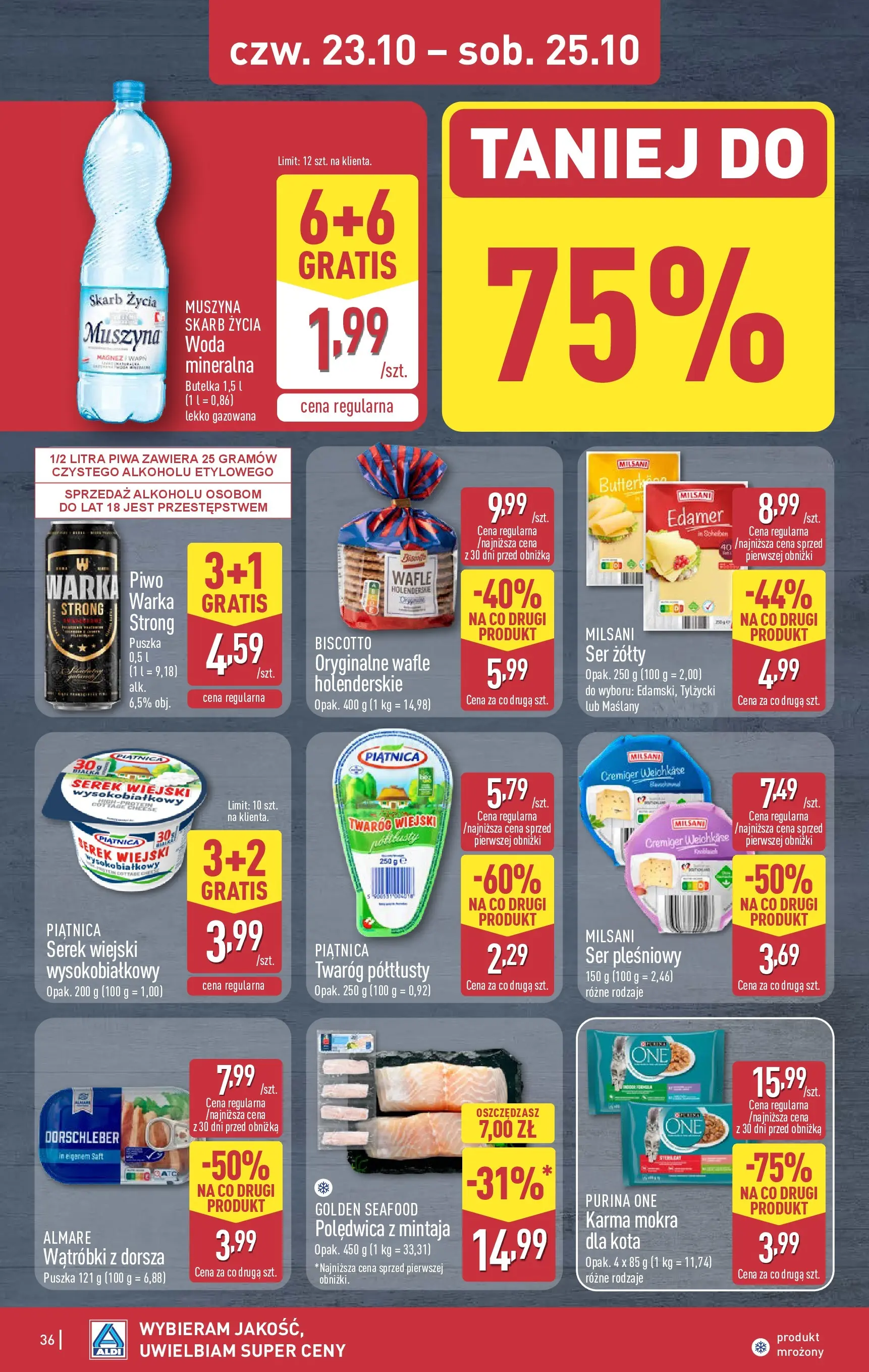 Aldi - Aż do 80% taniej w ALDI od 19.10.2025 - Ulotka PDF, promocje | Strona: 36 | Produkty: Ser żółty, Twaróg półtłusty, Polędwica z mintaja, Serek wiejski