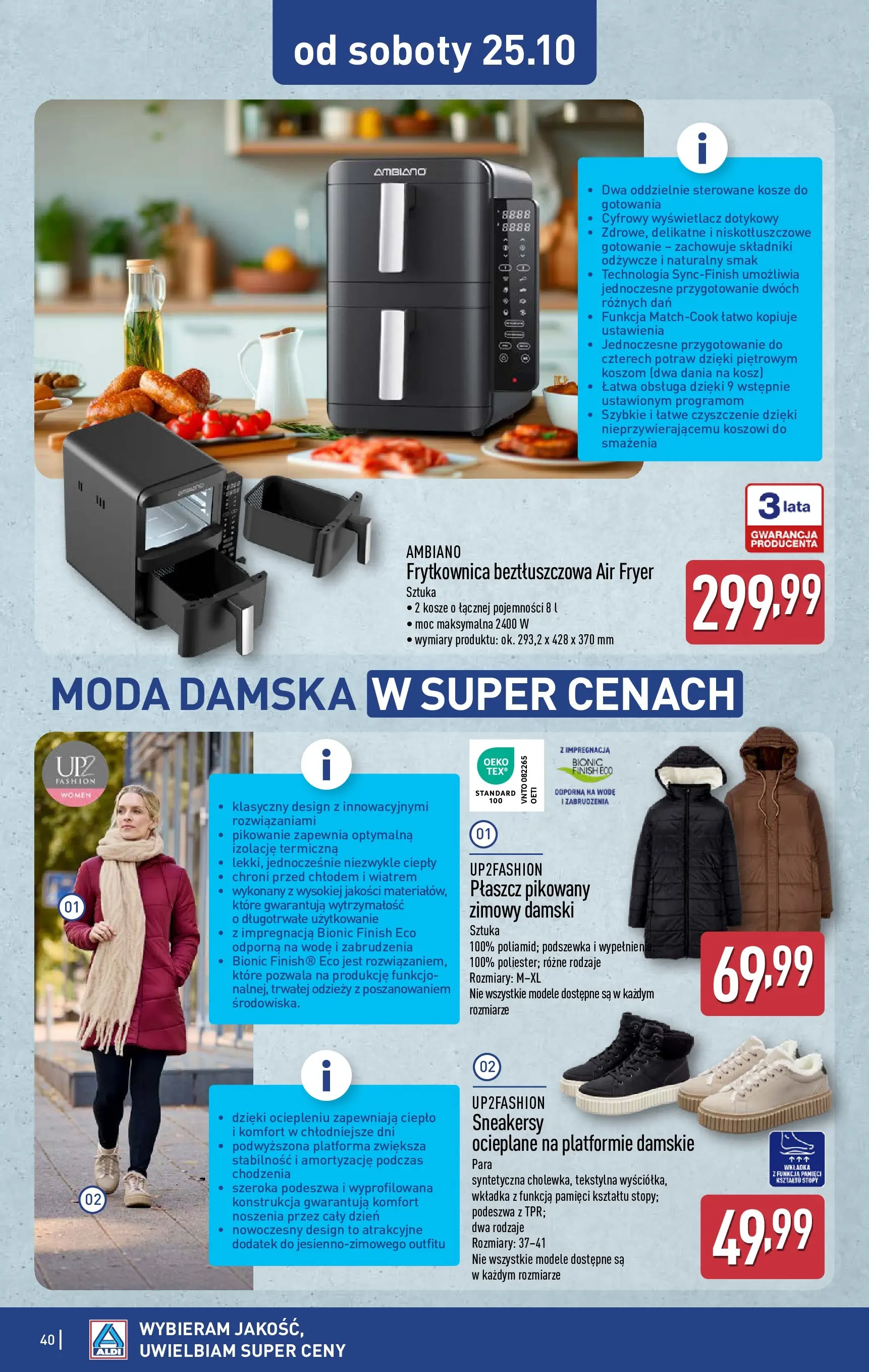 Aldi - Aż do 80% taniej w ALDI od 19.10.2025 - Ulotka PDF, promocje | Strona: 40 | Produkty: Płaszcz, Frytkownica, Kosz, Finish