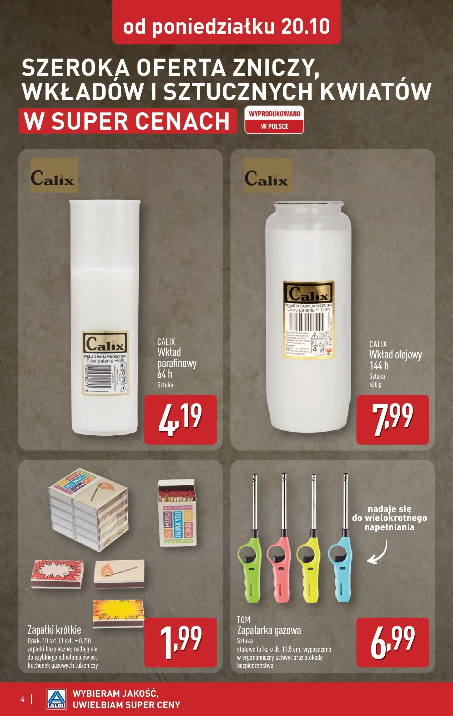 Aldi - Światełko pamięci z ALDI od 19.10.2025 - Ulotka PDF, promocje | Strona: 4 | Produkty: Wkład olejowy do znicza, Merci