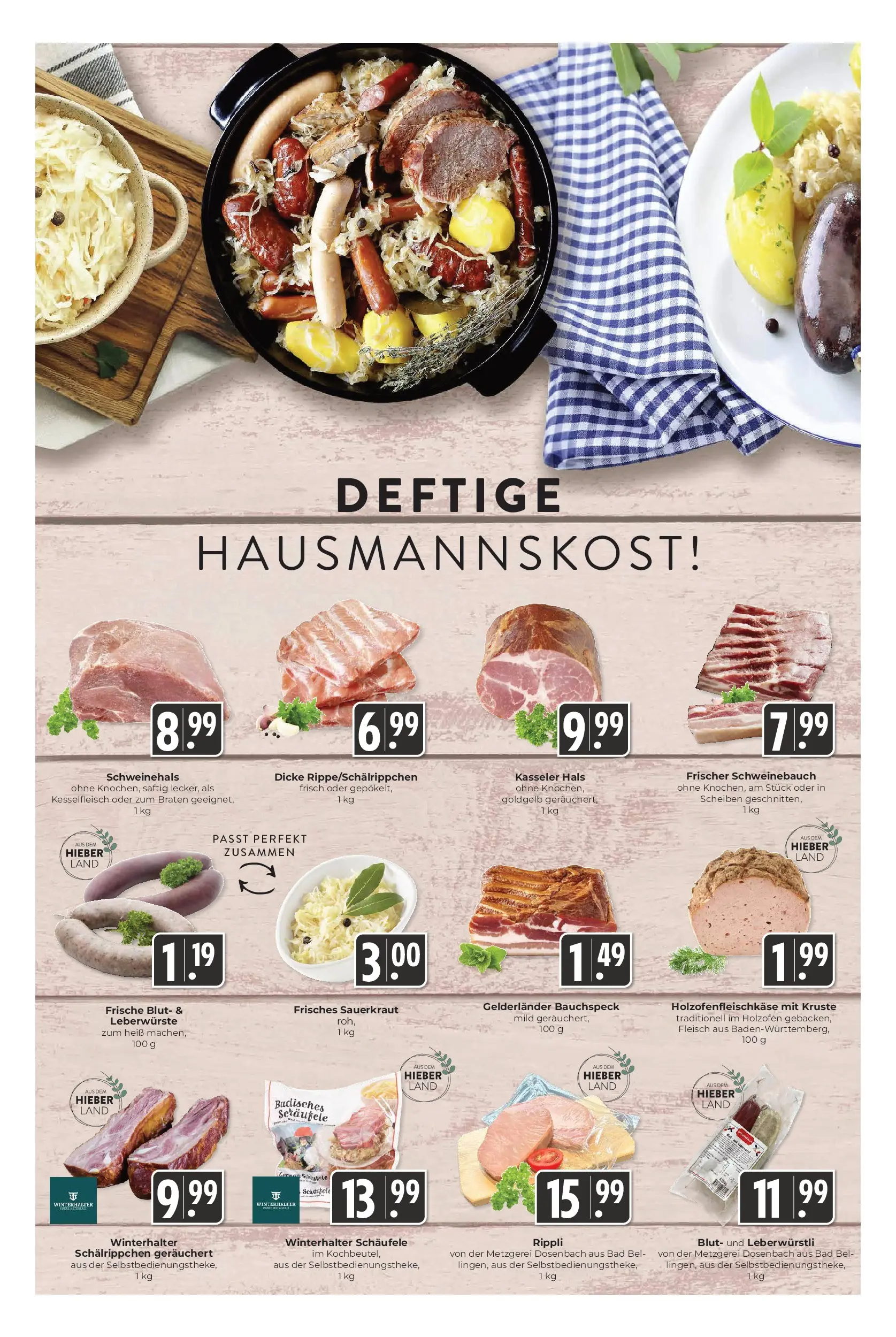 Entdecke - Hieber's Frischecenter: Meine Woche (ab 19.10.2025) zum Blättern | Seite: 4 | Produkte: Schweinebauch, Bad, Fleisch