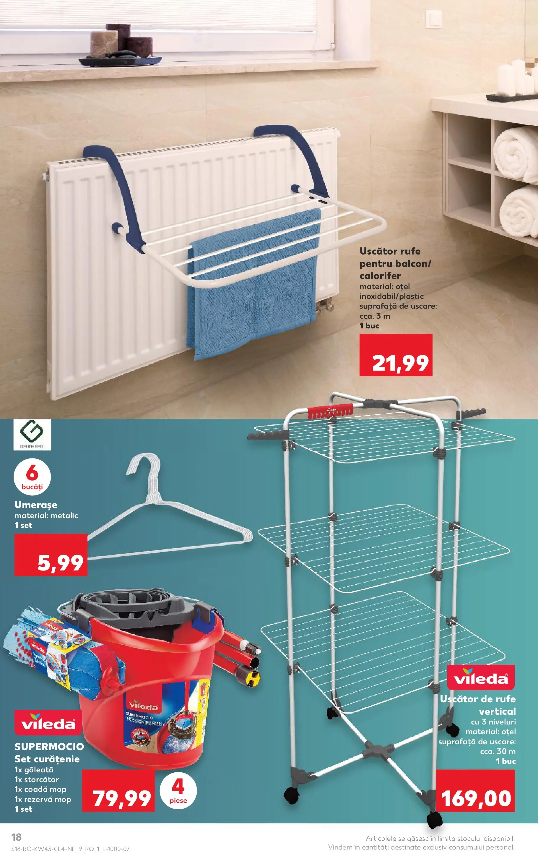 Catalog Kaufland - Domnesti 21.10.2025 - Revista si Oferta | Pagină: 18 | Produse: Storcător, Mop, Uscător rufe, Calorifer