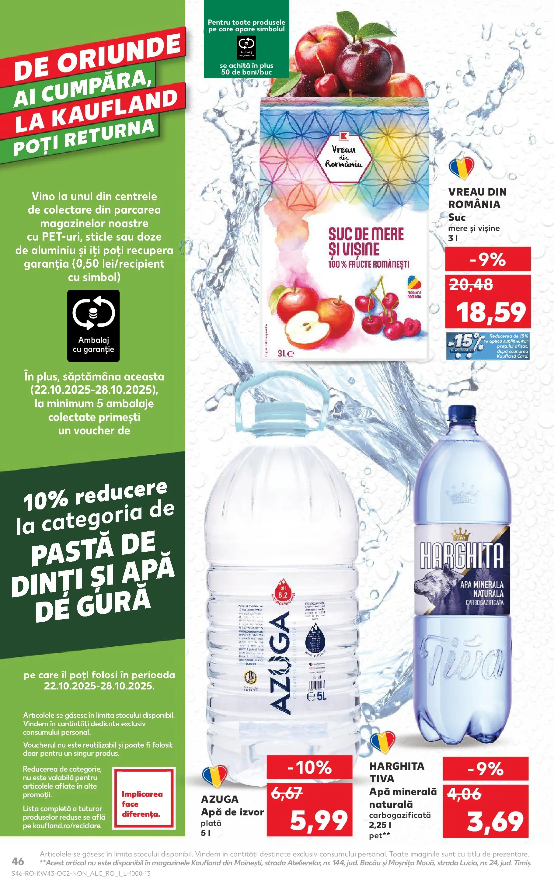 Catalog Kaufland - Pitești 21.10.2025 - Revista si Oferta | Pagină: 46 | Produse: Yazı tahtası kalemi, Suc, Apă, Fructe