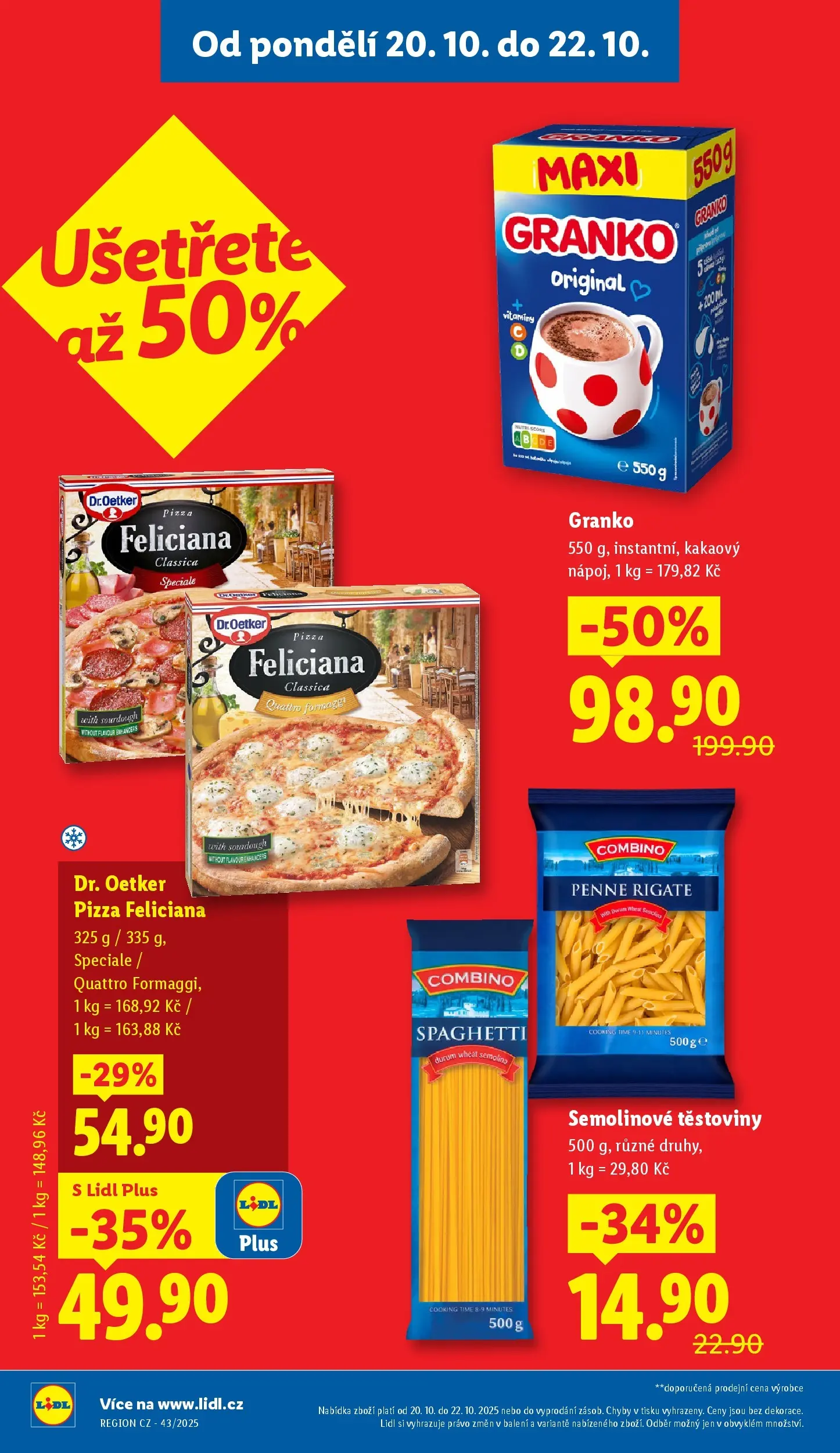 Lidl leták od 19.10.2025 - Nový akční leták | Strana: 2 | Produkty: Penne, Pizza, Těstoviny, Combino