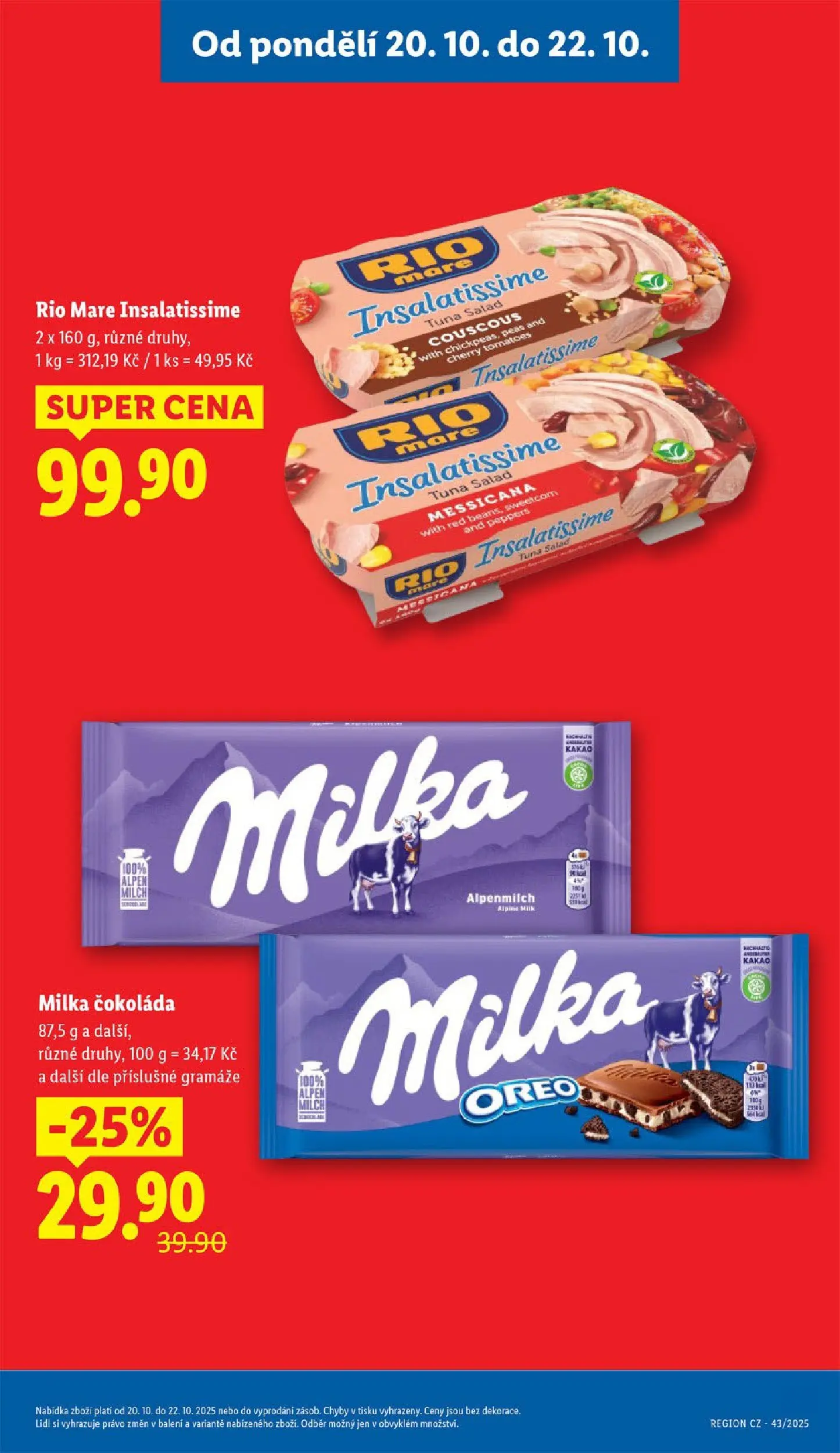 Lidl leták od 19.10.2025 - Nový akční leták | Strana: 5 | Produkty: Čokoláda milka, Čokoláda, Milka, Rio mare