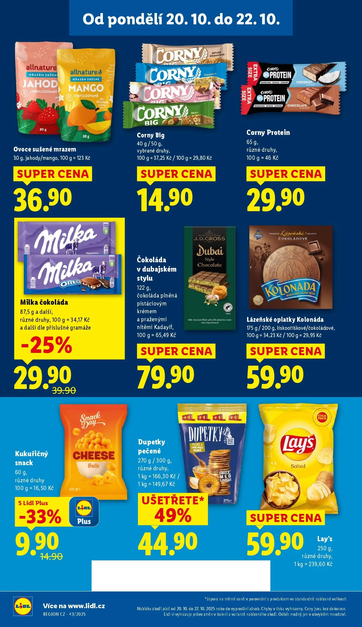 Lidl leták od 19.10.2025 - Nový akční leták | Strana: 24 | Produkty: Čokoláda milka, Lay's, Ovoce sušené mrazem, Lázeňské oplatky