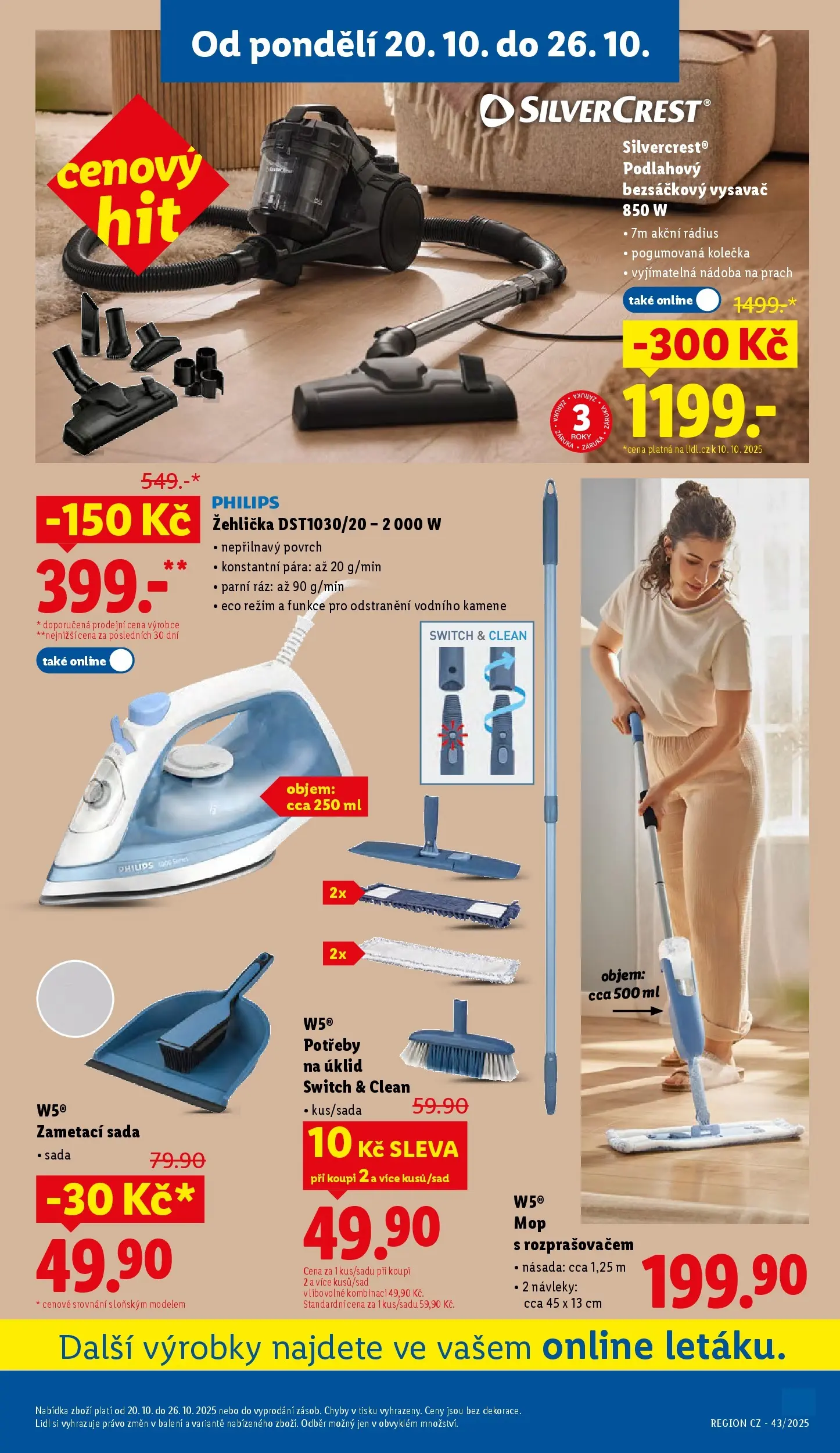 Lidl leták od 19.10.2025 - Nový akční leták | Strana: 13 | Produkty: Mop, Žehlička, Bezsáčkový vysavač, W5