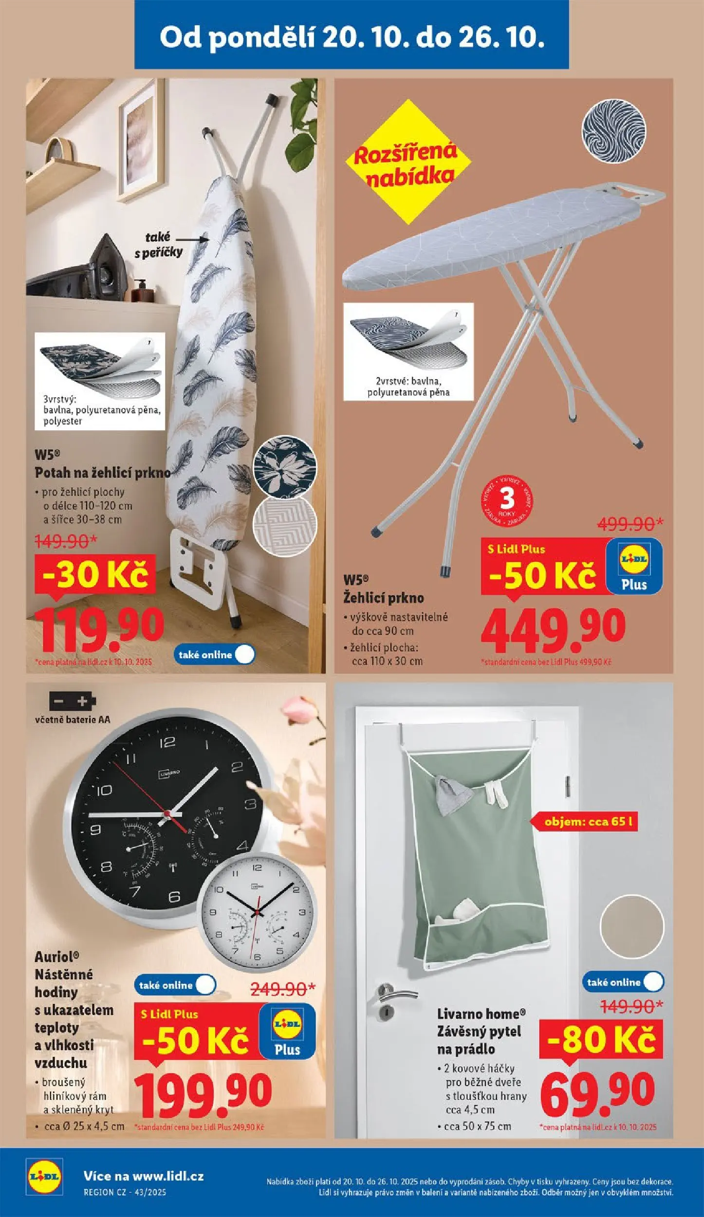 Lidl leták od 19.10.2025 - Nový akční leták | Strana: 14 | Produkty: Hodiny, Žehlicí prkno, Baterie AA, Baterie