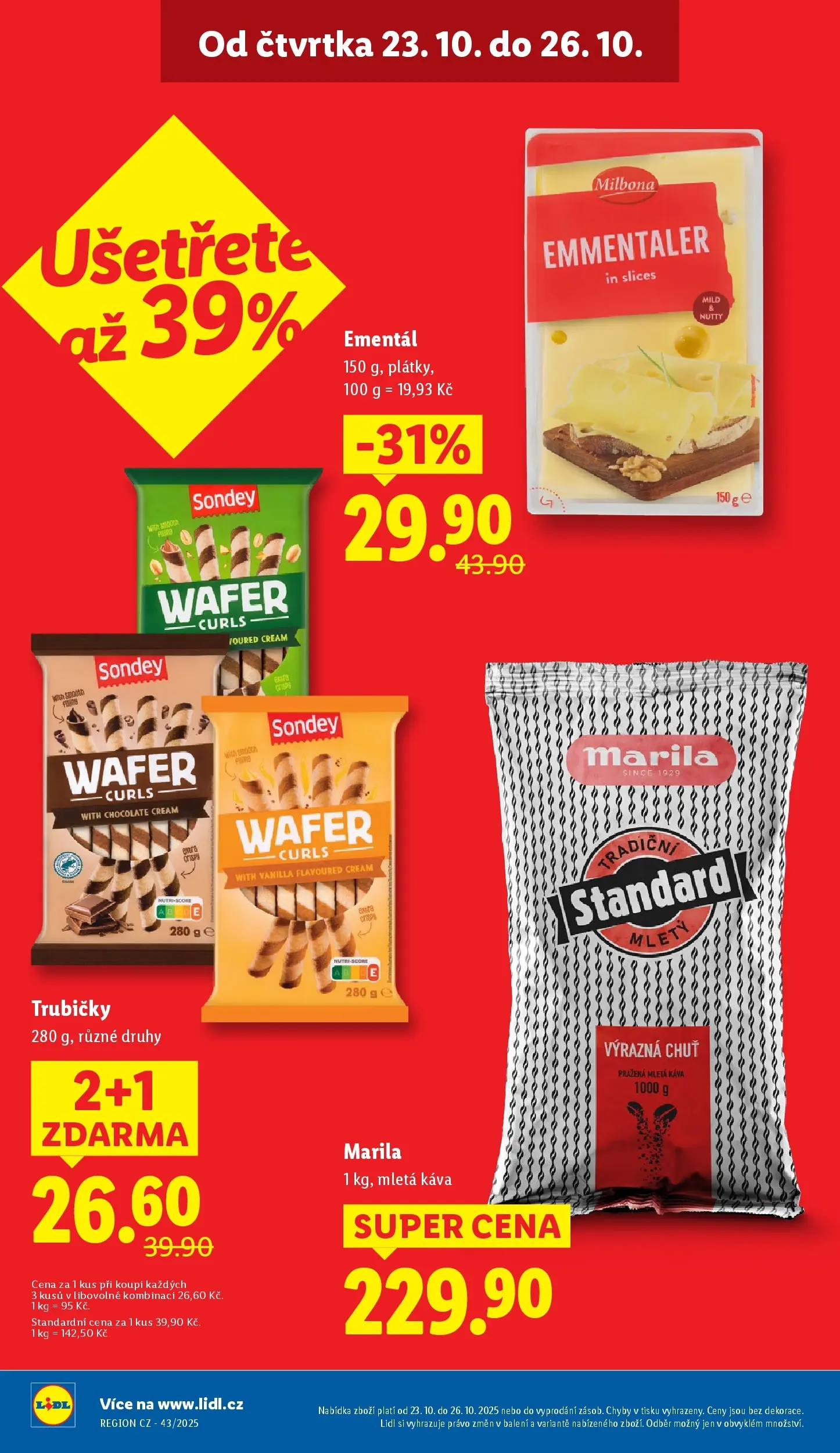 Lidl leták od 22.10.2025 - Nový akční leták | Strana: 2 | Produkty: Ementál, Káva, Milbona, Mletá káva