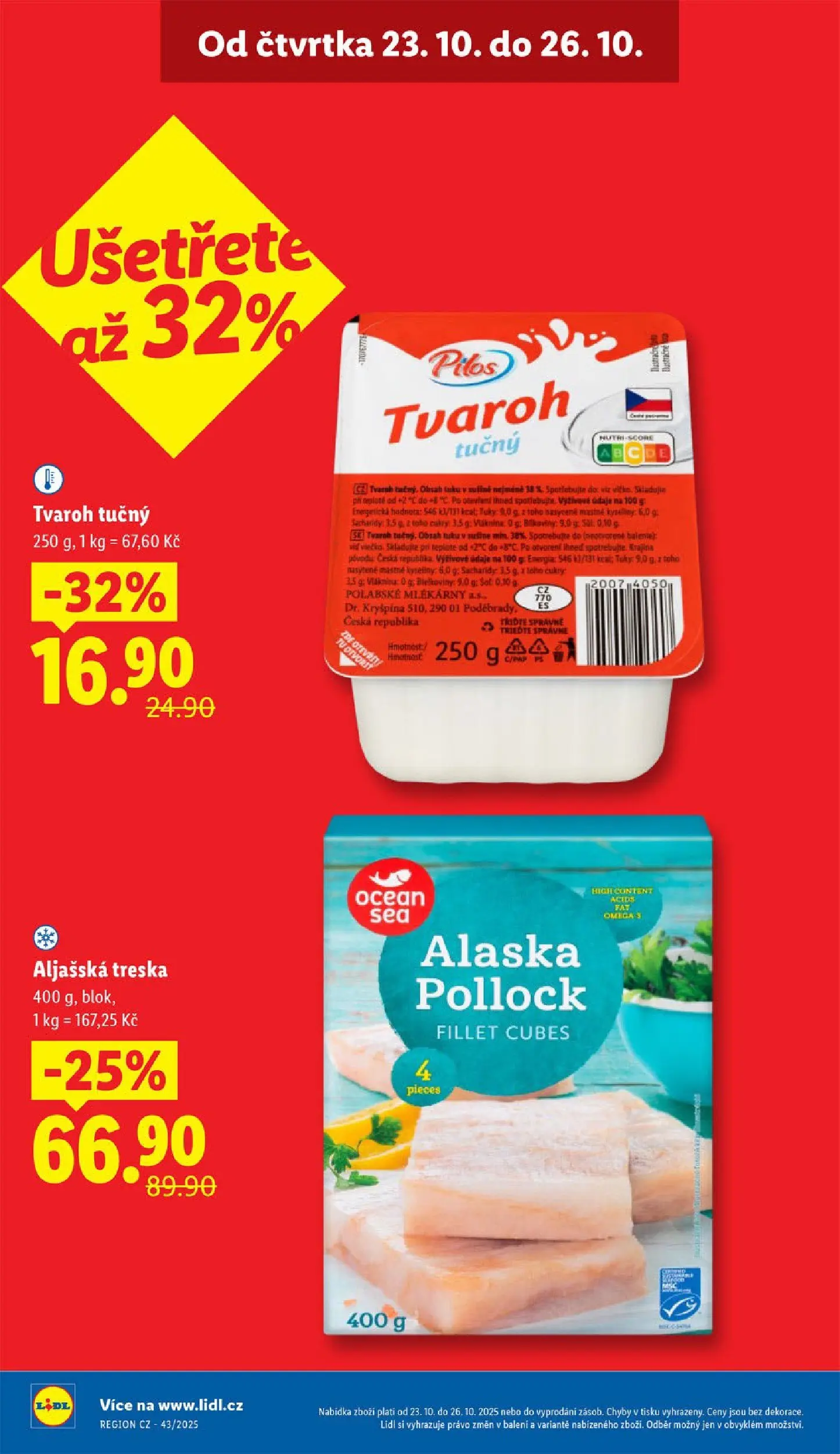 Lidl leták od 22.10.2025 - Nový akční leták | Strana: 4 | Produkty: Aljašská treska, Treska, Tvaroh, Omega