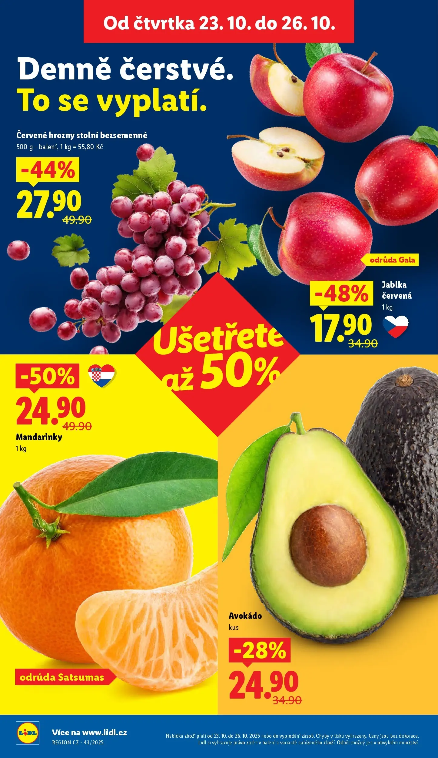 Lidl leták od 22.10.2025 - Nový akční leták | Strana: 8 | Produkty: Červené hrozny, Mandarinky, Avokádo, Hrozny