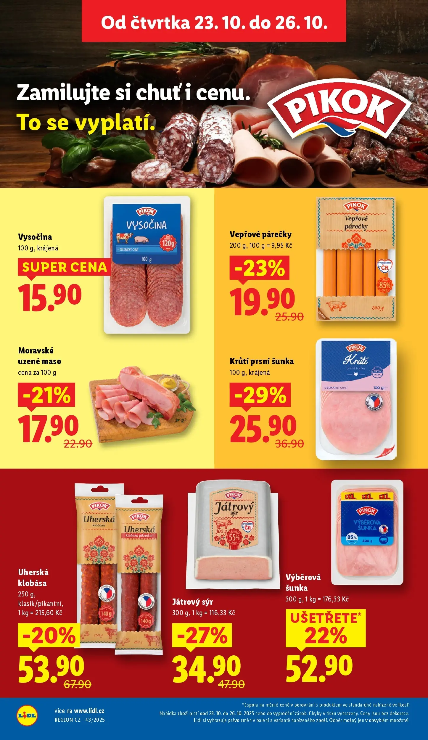 Lidl leták od 22.10.2025 - Nový akční leták | Strana: 12 | Produkty: Sýr, Vysočina, Moravské uzené, Pikok