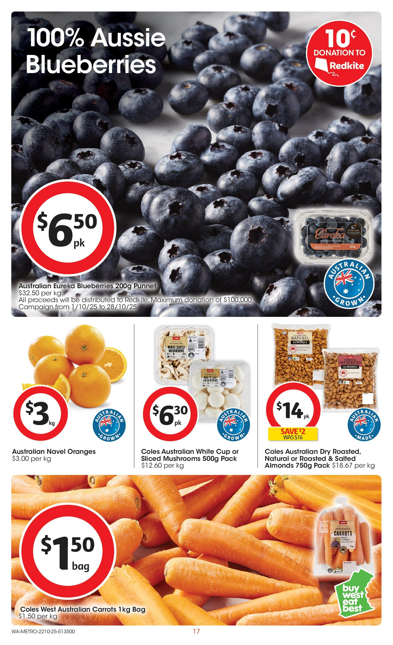 ﻿﻿Coles catalogue valid from 20/10/2025 > Online Australia | Page: 17 | Products: Almonds, Mushrooms, Carrots, Bag