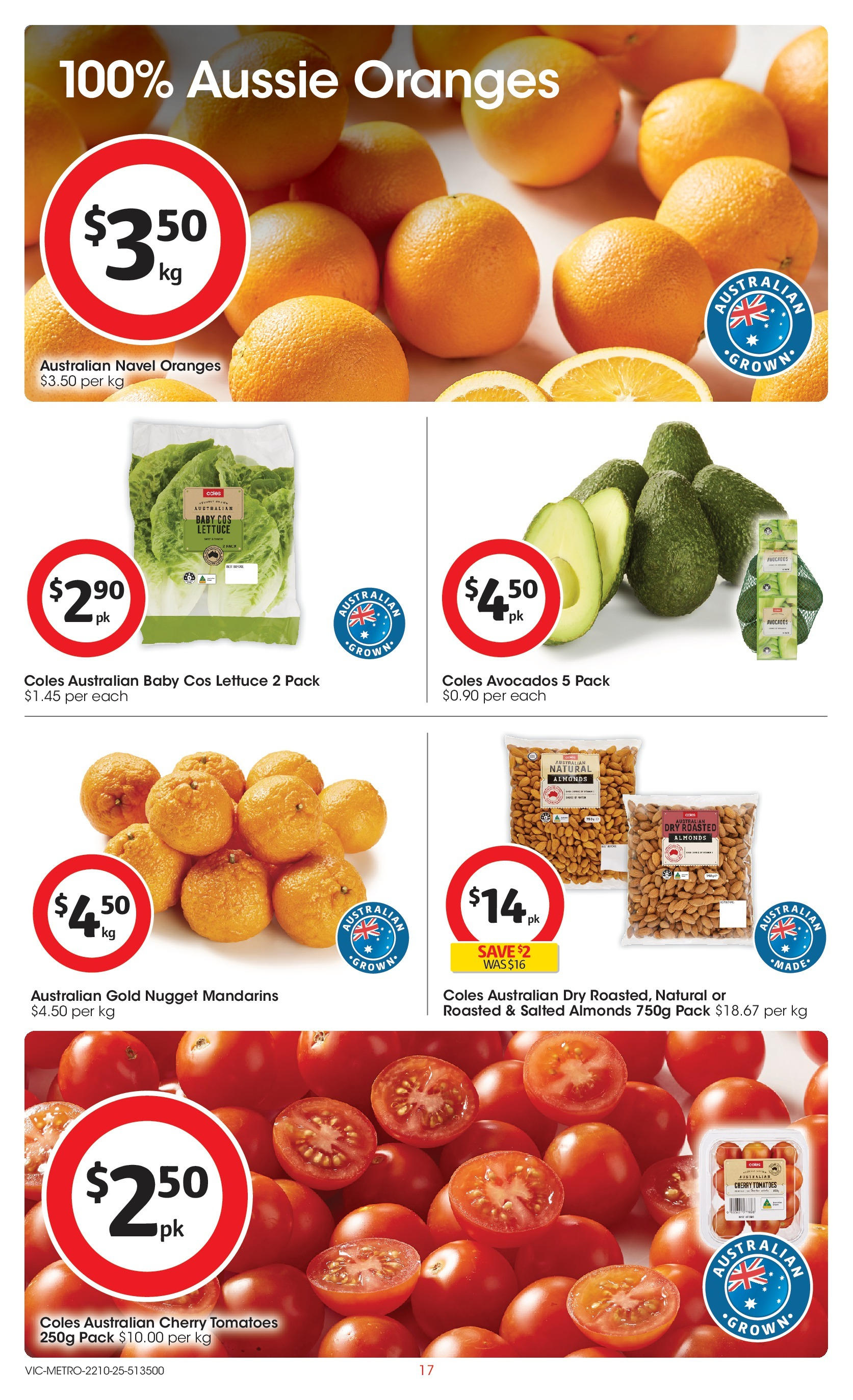 ﻿﻿Coles catalogue valid from 20/10/2025 > Online Australia | Page: 17 | Products: Lettuce, Oranges, Tomatoes, Mandarins