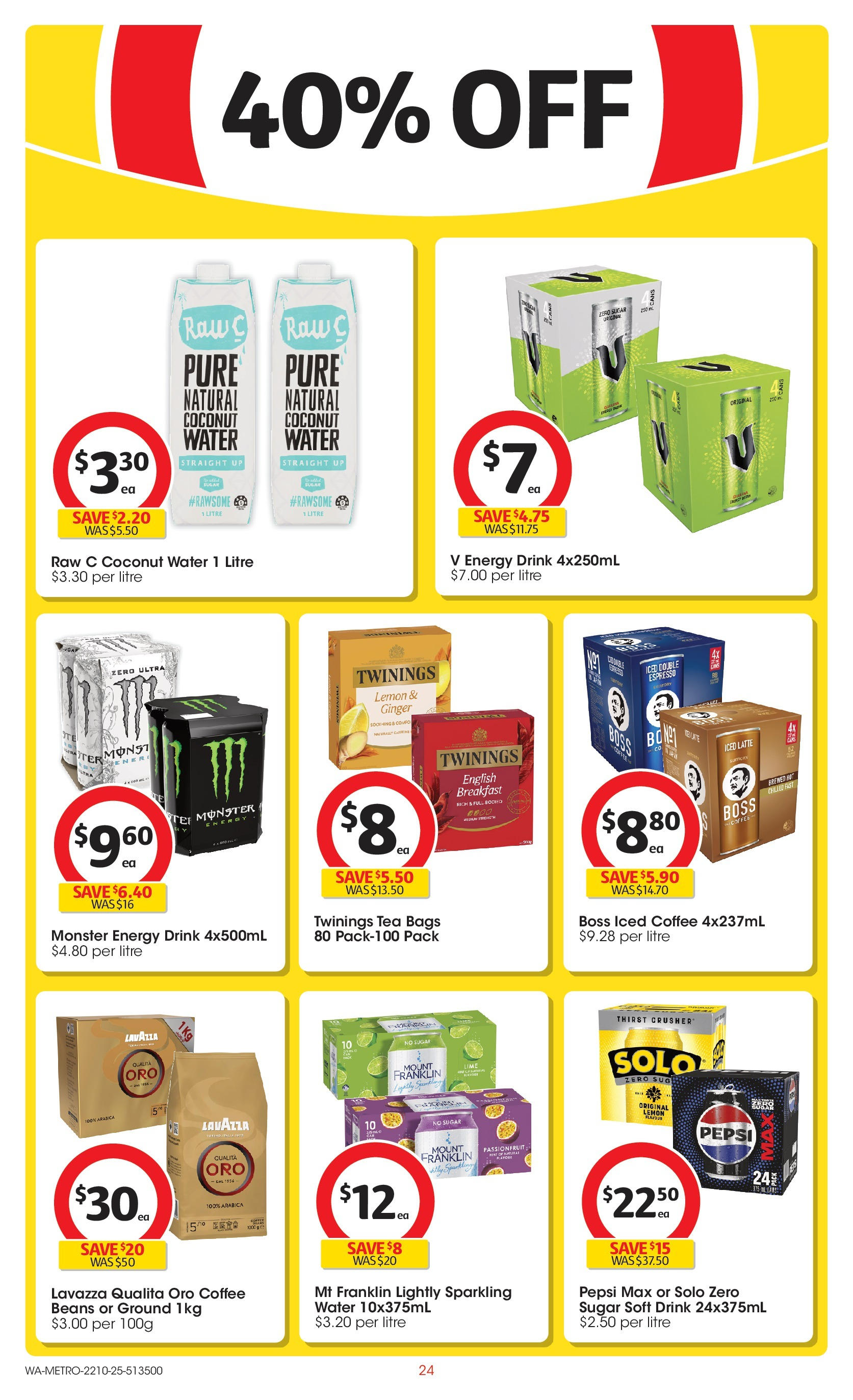 ﻿﻿Coles catalogue valid from 20/10/2025 > Online Australia | Page: 24 | Products: Energy drink, Coffee, Water, Lemon