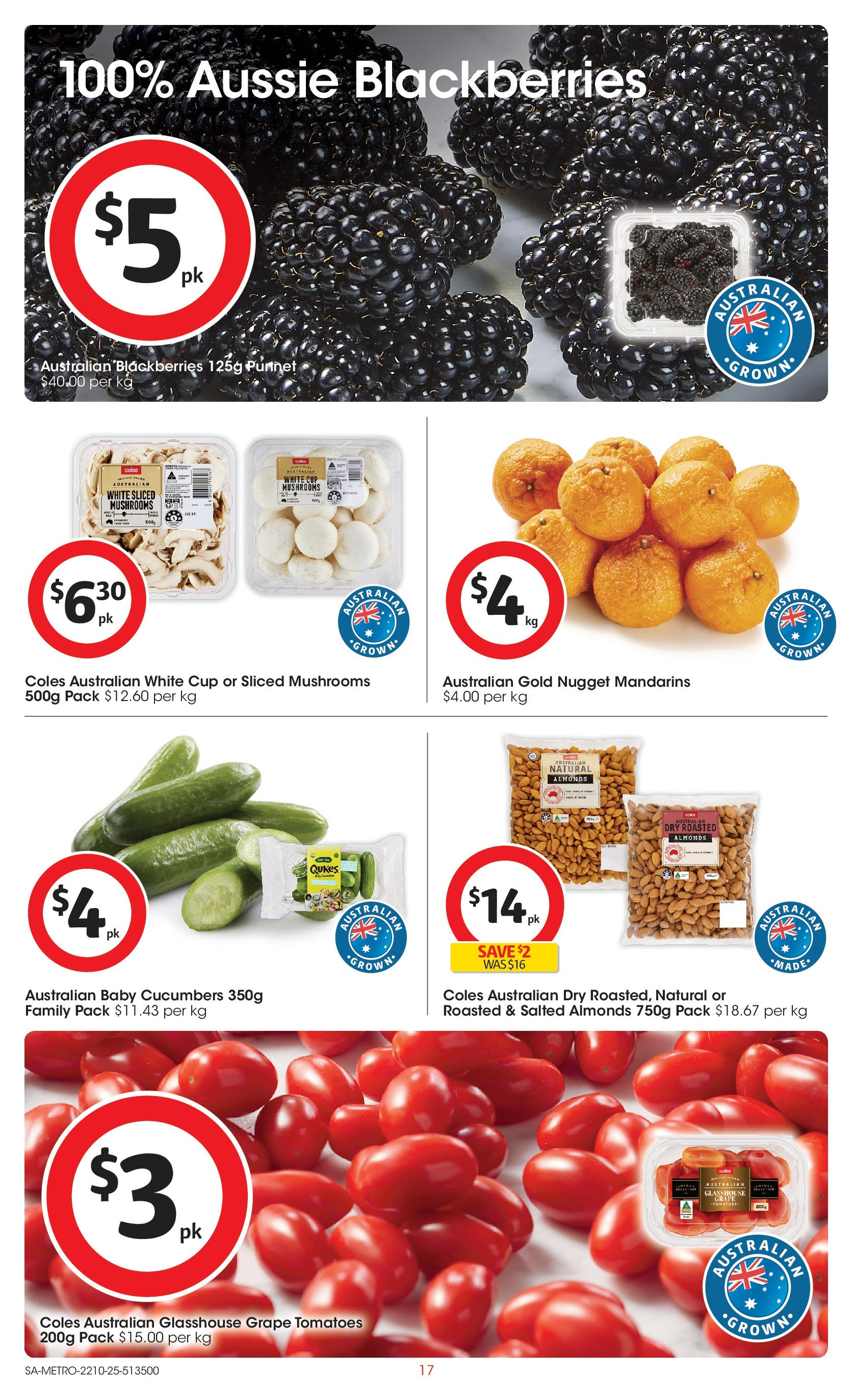 ﻿﻿Coles catalogue valid from 20/10/2025 > Online Australia | Page: 17 | Products: Almonds, Tomatoes, Mandarins, Cucumbers