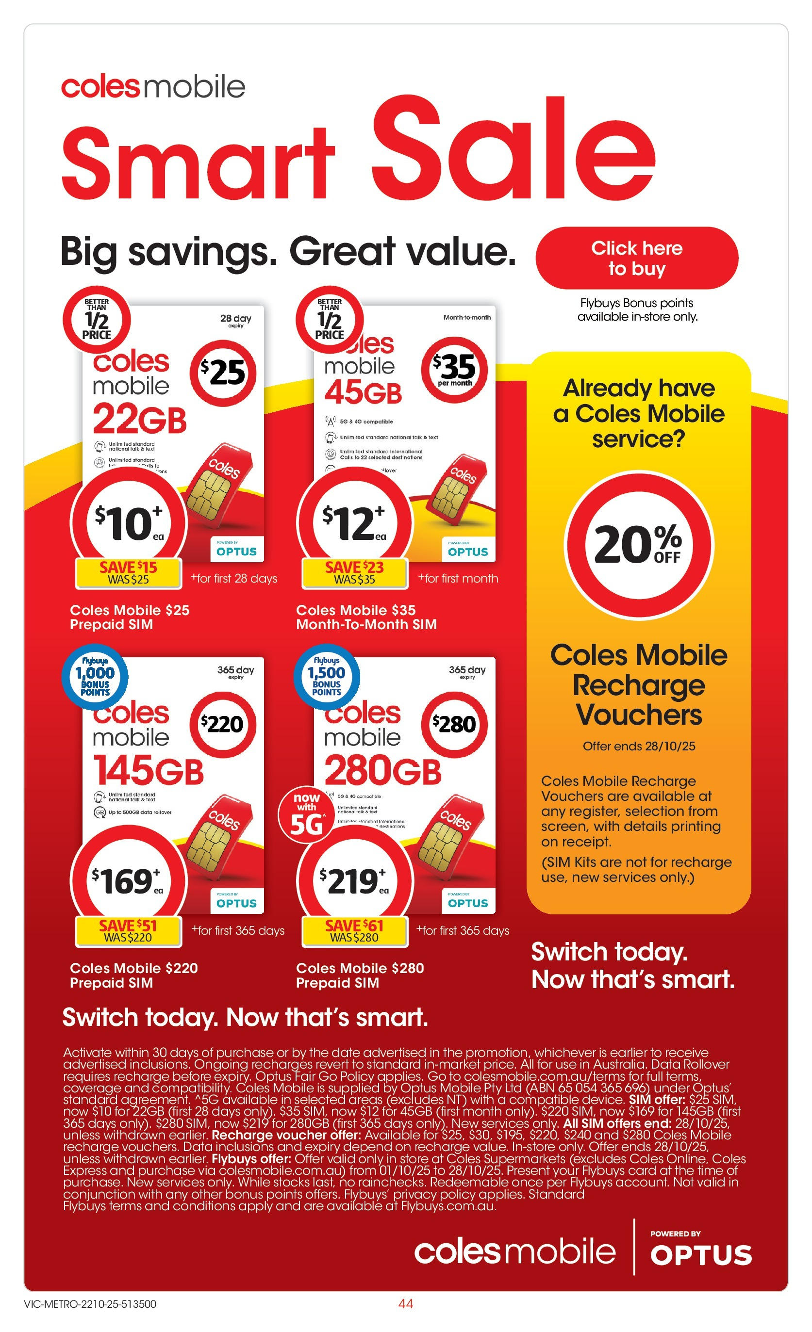 ﻿﻿Coles catalogue valid from 20/10/2025 > Online Australia | Page: 44 | Products: Kits, Date, Mobile