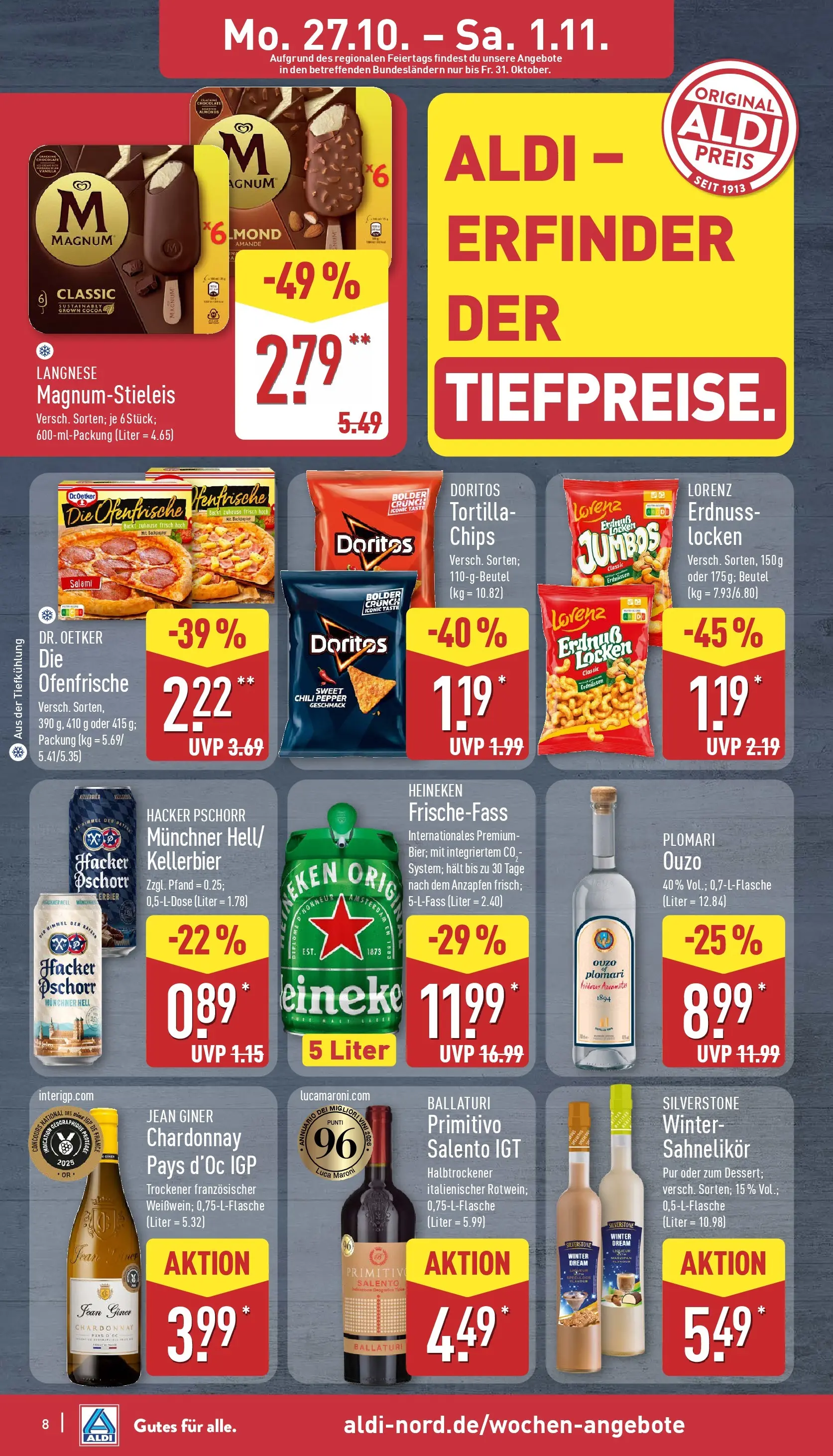 Aldi - ALDI Nord: Wochenangebote (ab 26.10.2025) » Angebote Online | Seite: 8 | Produkte: Ouzo, Ofenfrische, Heineken, Salami