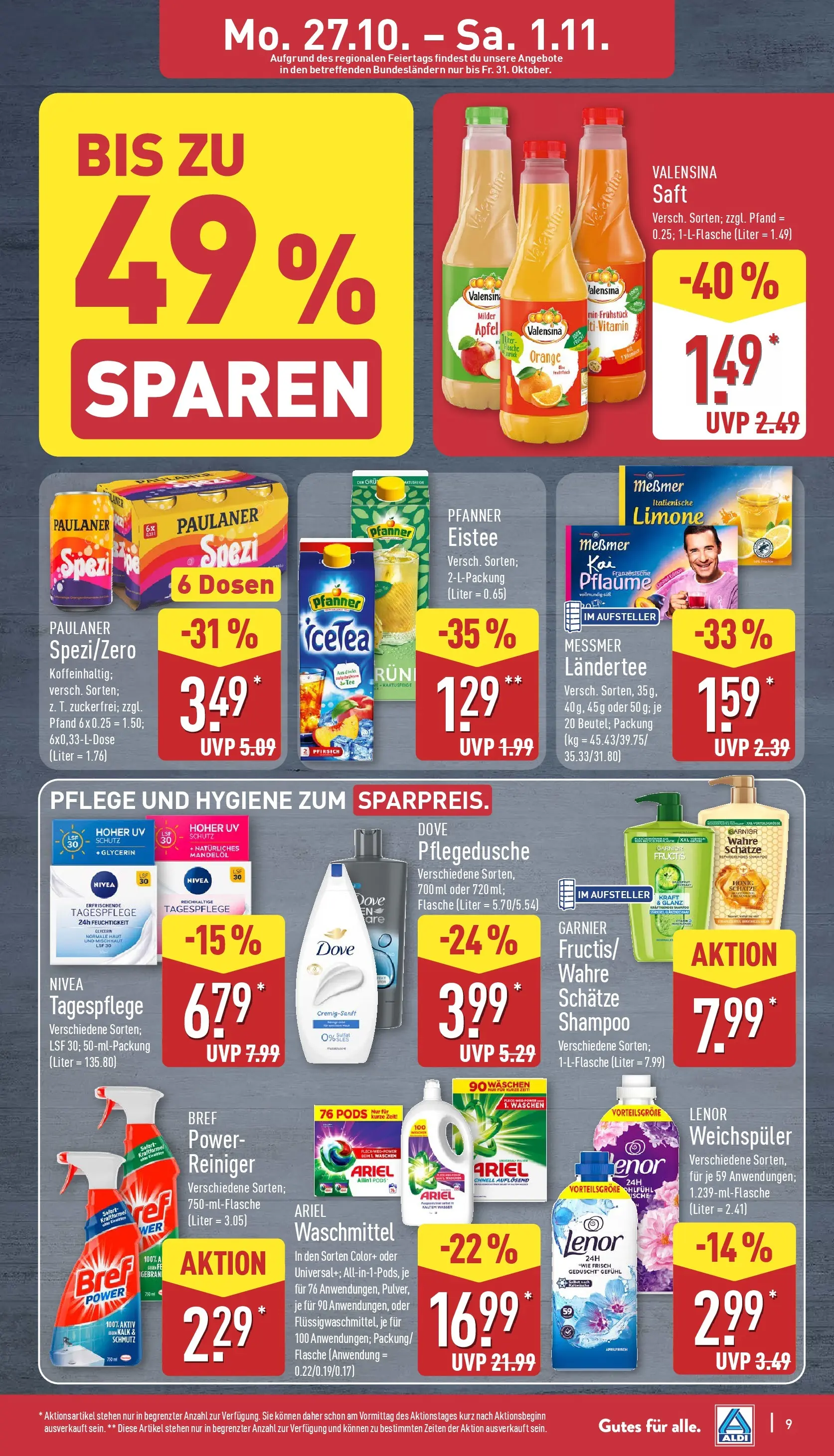 Aldi - ALDI Nord: Wochenangebote (ab 26.10.2025) » Angebote Online | Seite: 9 | Produkte: Ariel, Messmer, Weichspüler, Pfirsich