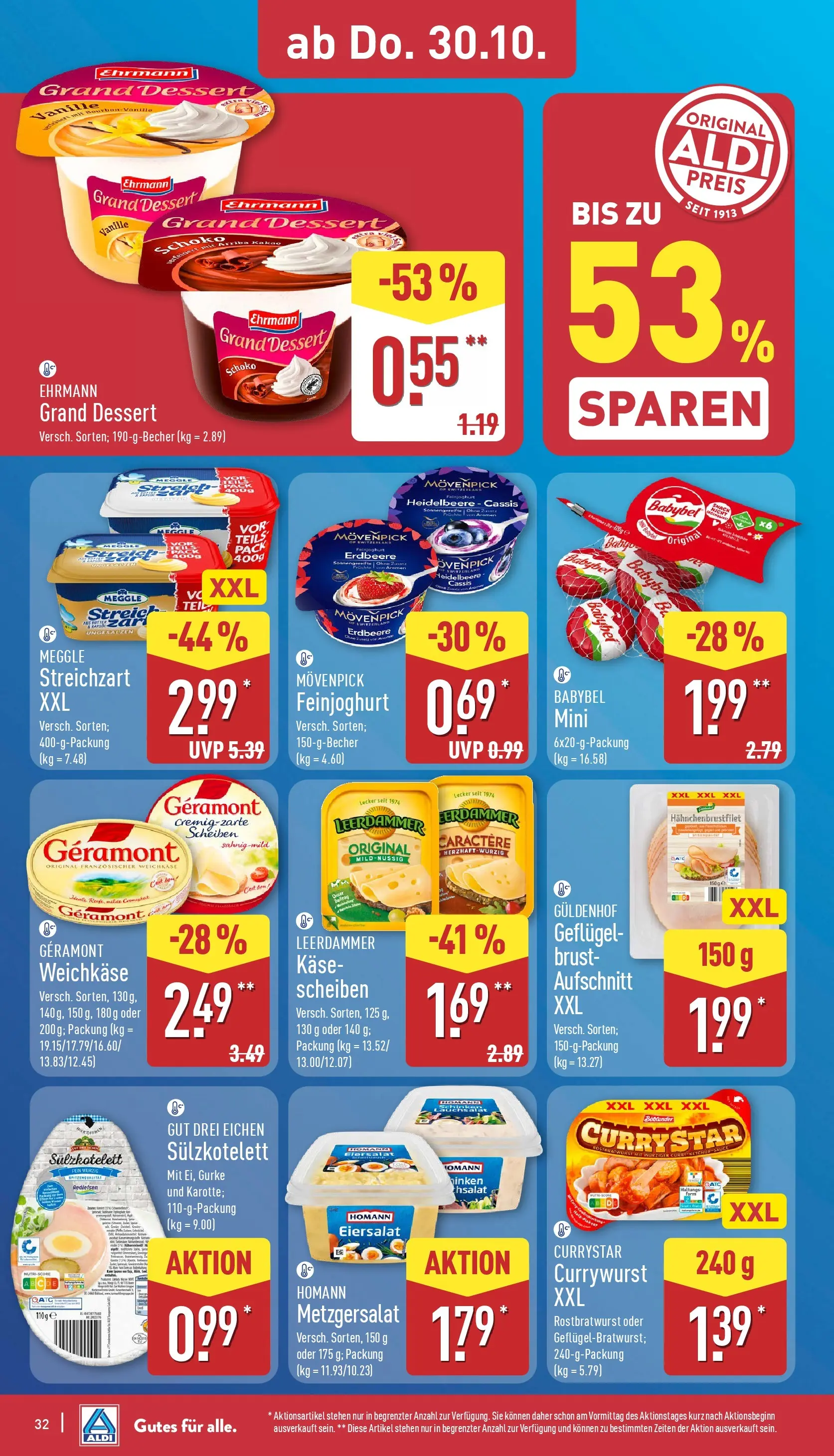 Aldi - ALDI Nord: Wochenangebote (ab 26.10.2025) » Angebote Online | Seite: 32 | Produkte: Ehrmann grand dessert, Leerdammer, Schinken, Bourbon