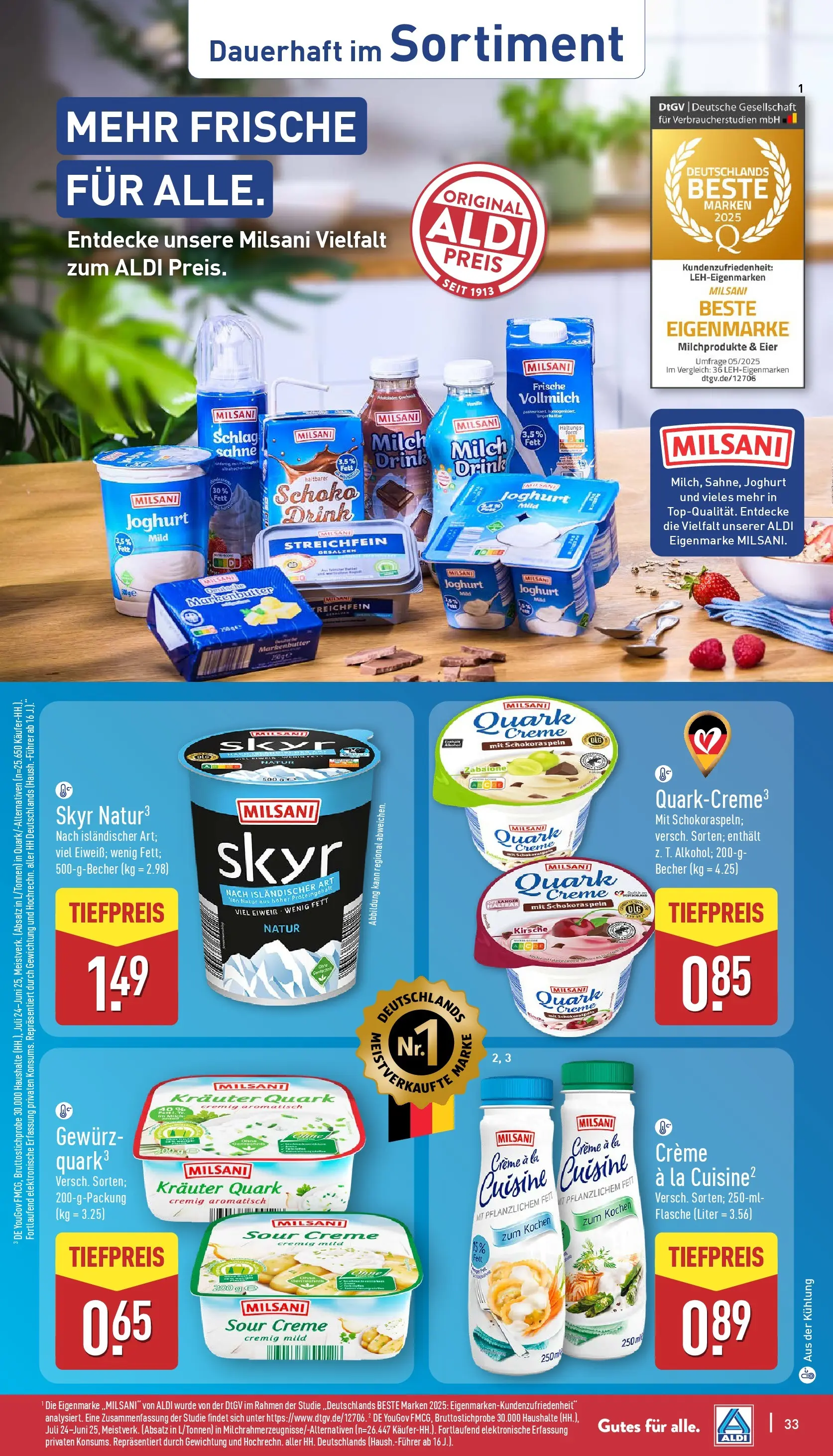 Aldi - ALDI Nord: Wochenangebote (ab 26.10.2025) » Angebote Online | Seite: 33 | Produkte: Quark, Milch, Creme, Sahne