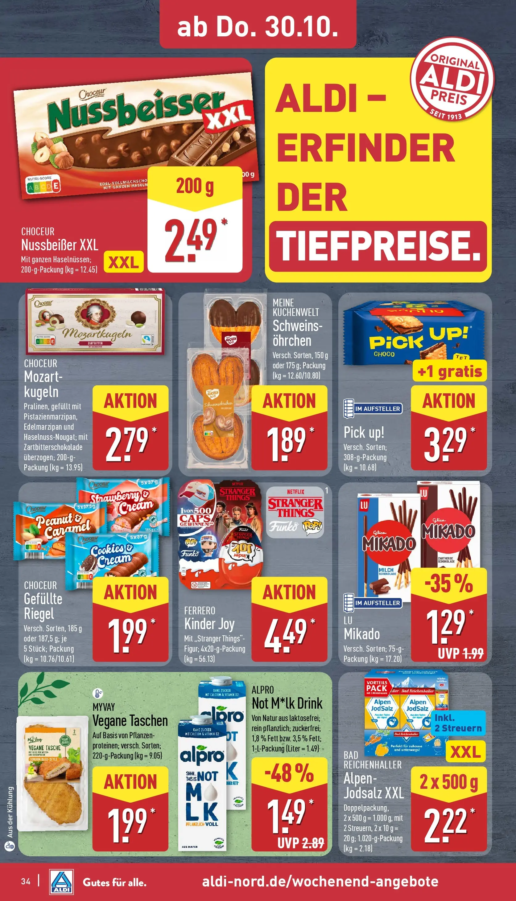 Aldi - ALDI Nord: Wochenangebote (ab 26.10.2025) » Angebote Online | Seite: 34 | Produkte: Schokolade, Bad, Kinder joy, Alpro
