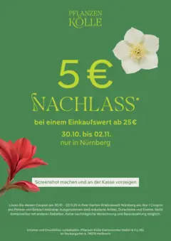 Pflanzen-Kölle - Pflanzen-Kölle: 5 € Nachlass ab 30.10.2025 gültig