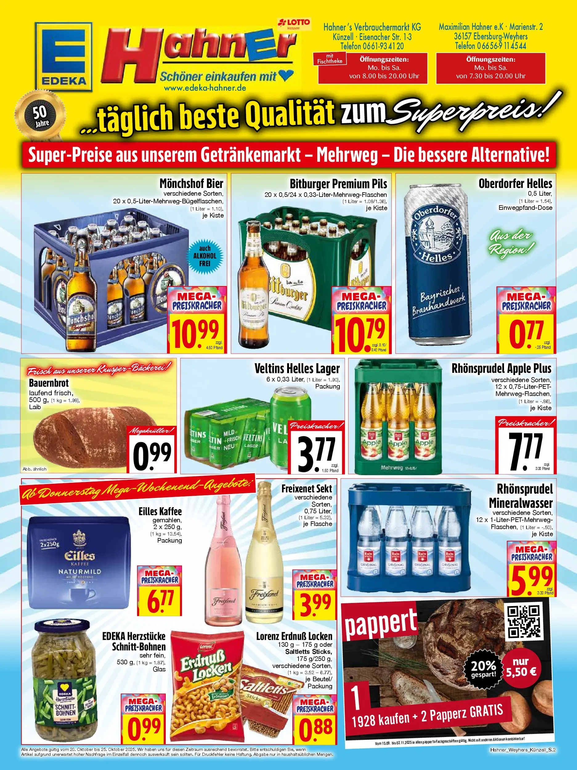 Entdecke - Edeka Hahner: Wochenangebote (ab 19.10.2025) zum Blättern | Seite: 2 | Produkte: Bäckerei, Bier, Sekt, Telefon