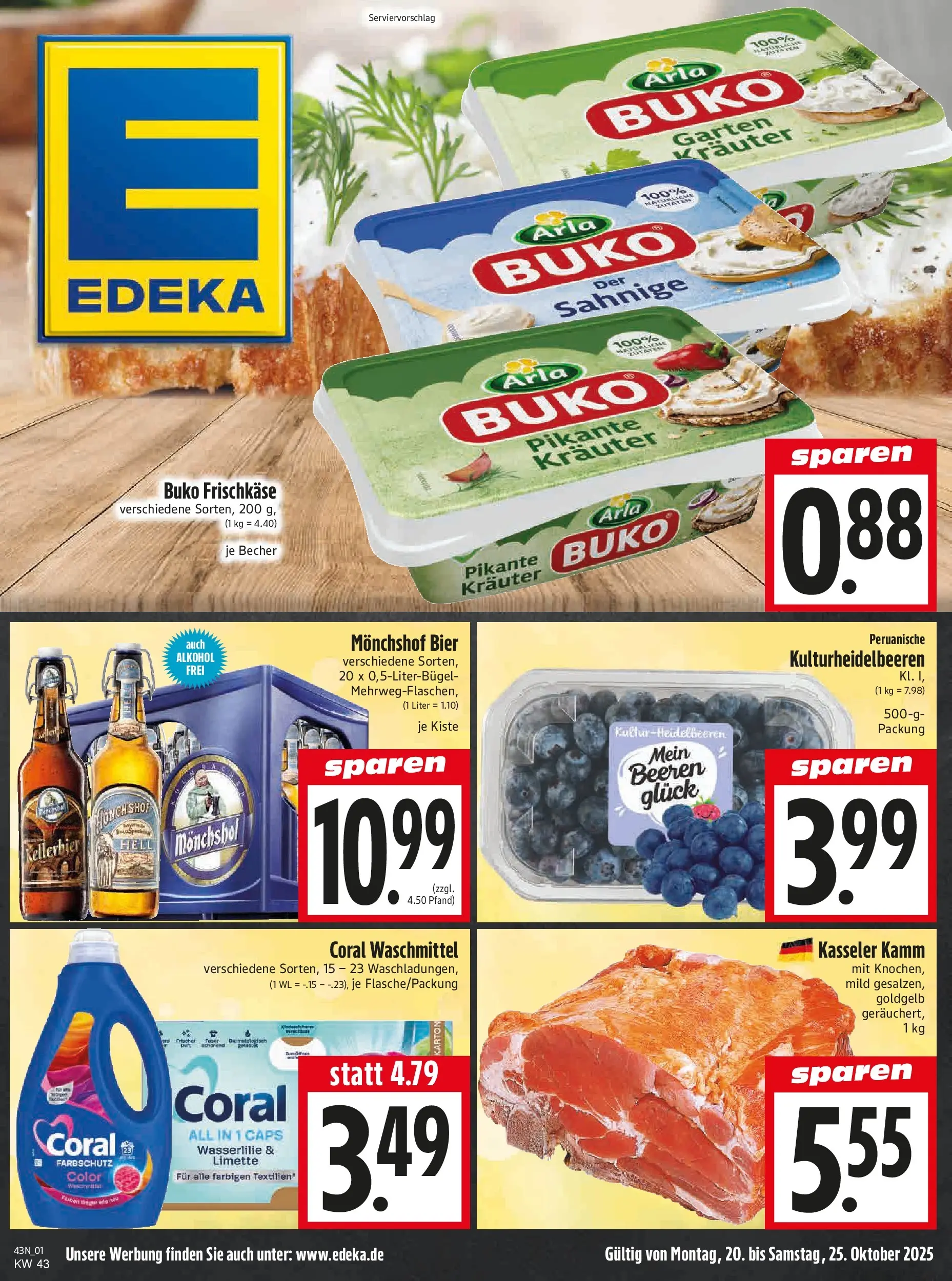 Entdecke - Edeka Hahner: Wochenangebote (ab 19.10.2025) zum Blättern | Seite: 3 | Produkte: Monchshof, Bier, Coral, Limette