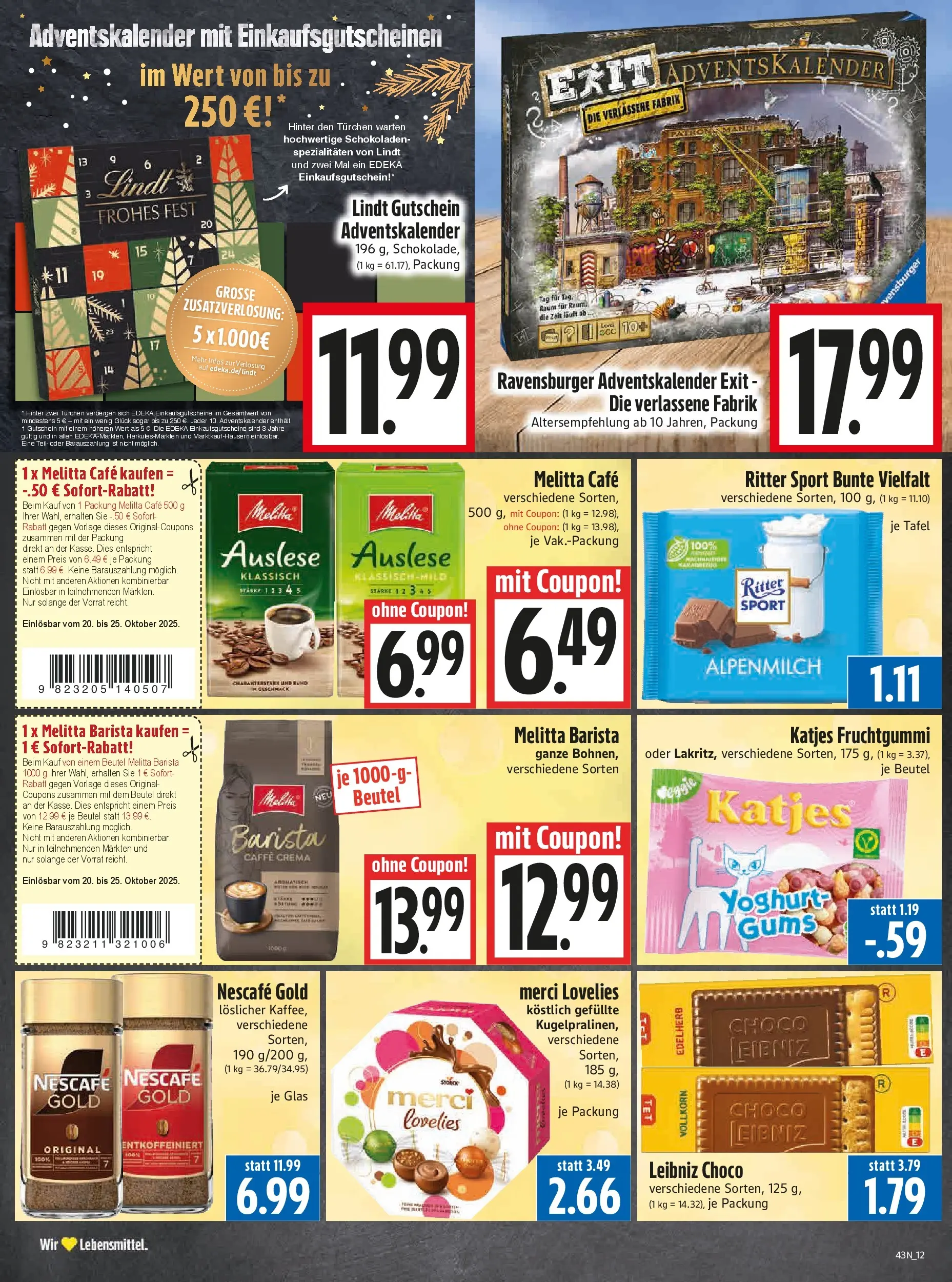 Entdecke - Edeka Hahner: Wochenangebote (ab 19.10.2025) zum Blättern | Seite: 14 | Produkte: Melitta, Nescafe, Ritter sport, Lindt
