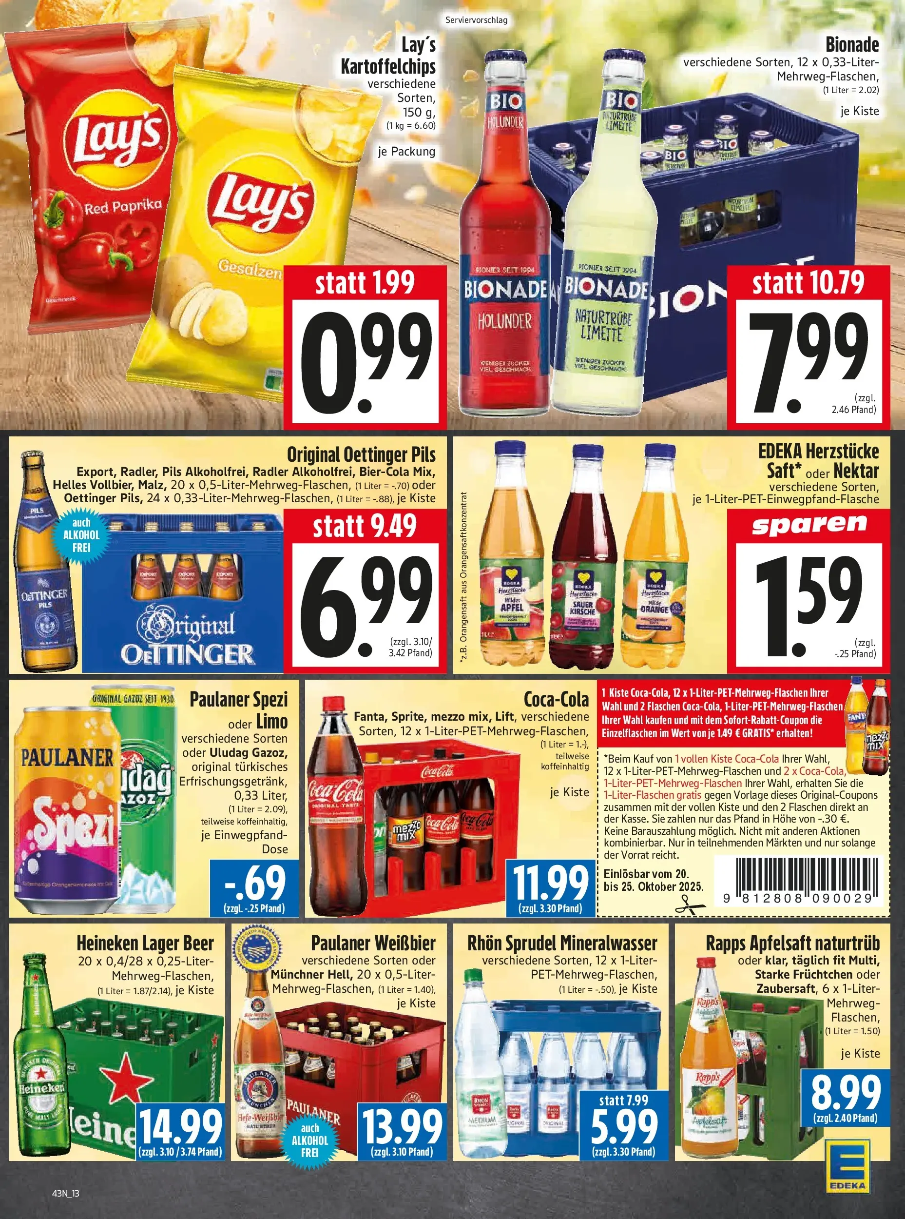 Entdecke - Edeka Hahner: Wochenangebote (ab 19.10.2025) zum Blättern | Seite: 15 | Produkte: Orangensaft, Mineralwasser, Limette, Paulaner