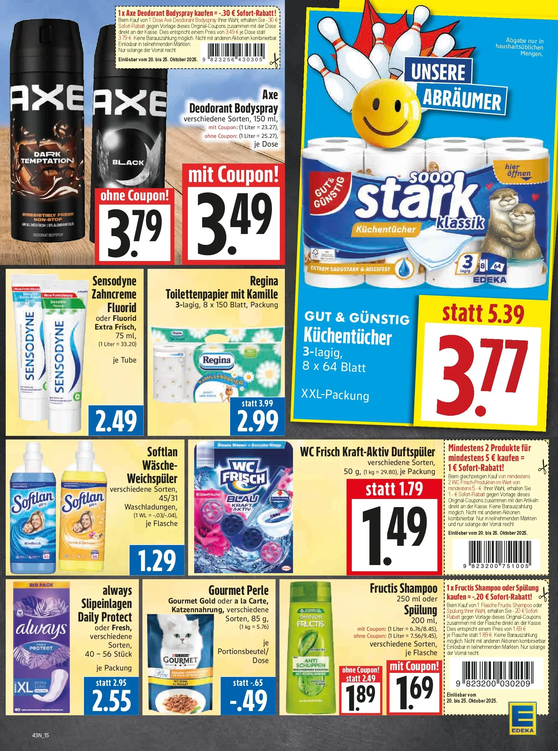 Entdecke - Edeka Hahner: Wochenangebote (ab 19.10.2025) zum Blättern | Seite: 17 | Produkte: Deodorant, Wc frisch, Axe, Toilettenpapier
