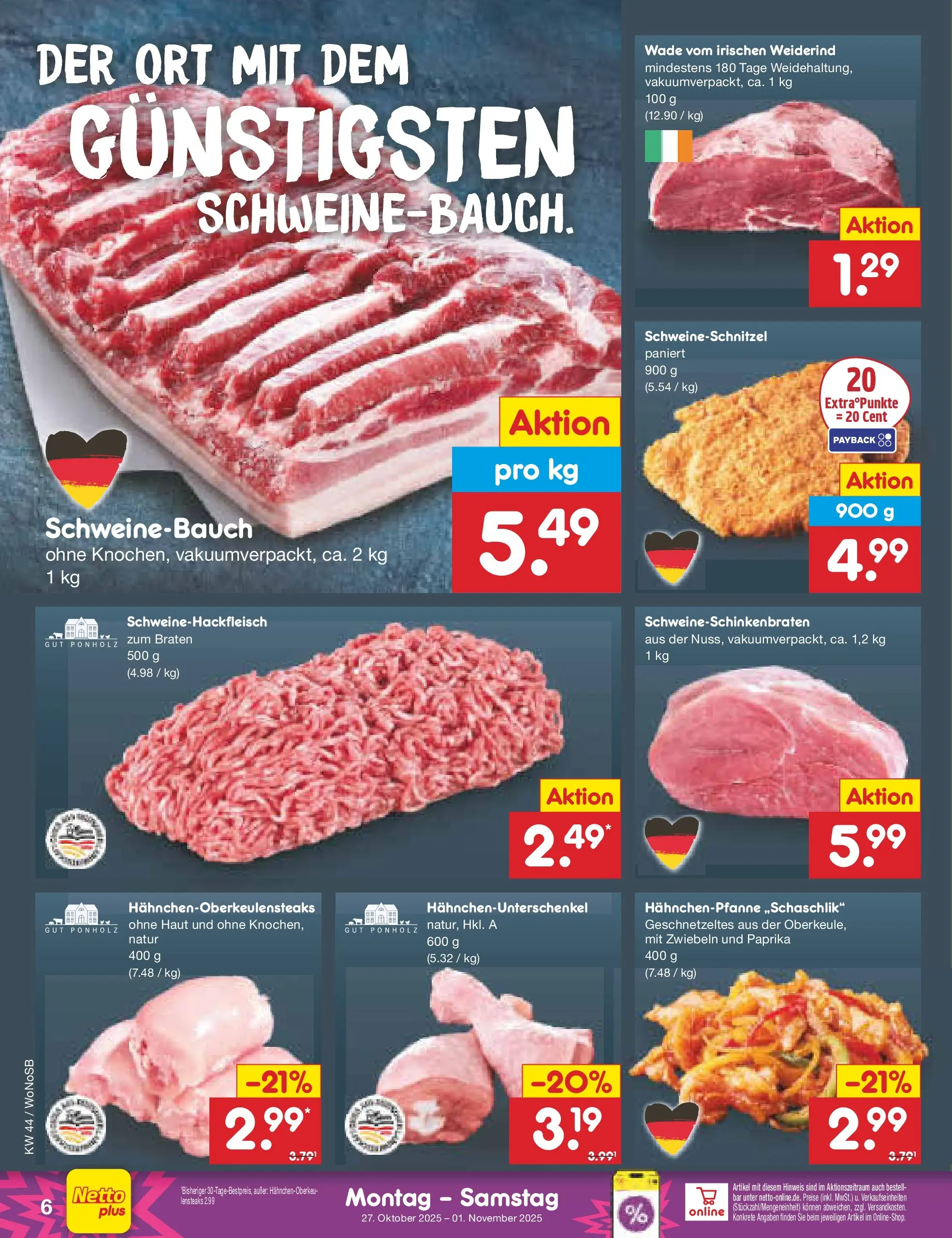 Netto Marken-Discount prospekt Frankfurt (ab 26.10.2025) » Angebote | Seite: 8 | Produkte: Schweinebauch, Zwiebeln, Paprika Netto Marken-Discount prospekt Frankfurt (ab 26.10.2025) » Angebote | Seite: 8 | Produkte: Schweinebauch, Zwiebeln, Paprika