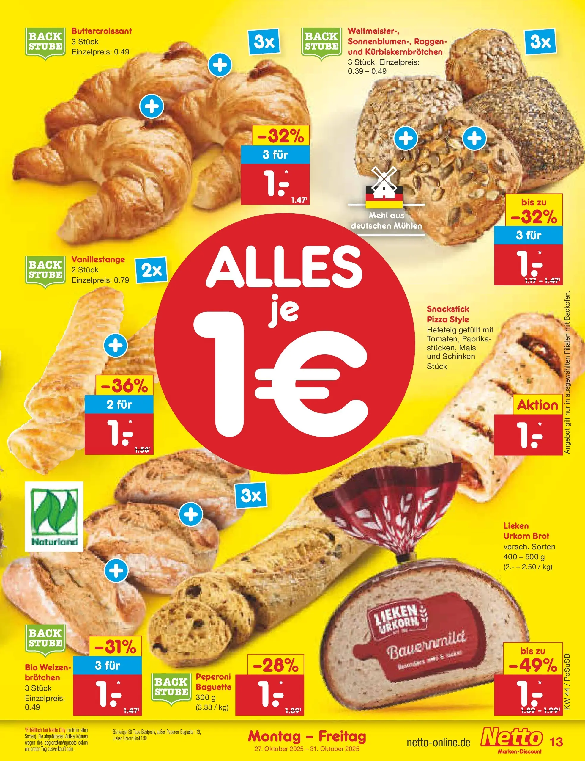 Netto Marken-Discount prospekt Regensburg (ab 26.10.2025) » Angebote | Seite: 15 | Produkte: Baguette, Brot, Schinken, Pizza Netto Marken-Discount prospekt Regensburg (ab 26.10.2025) » Angebote | Seite: 15 | Produkte: Baguette, Brot, Schinken, Pizza