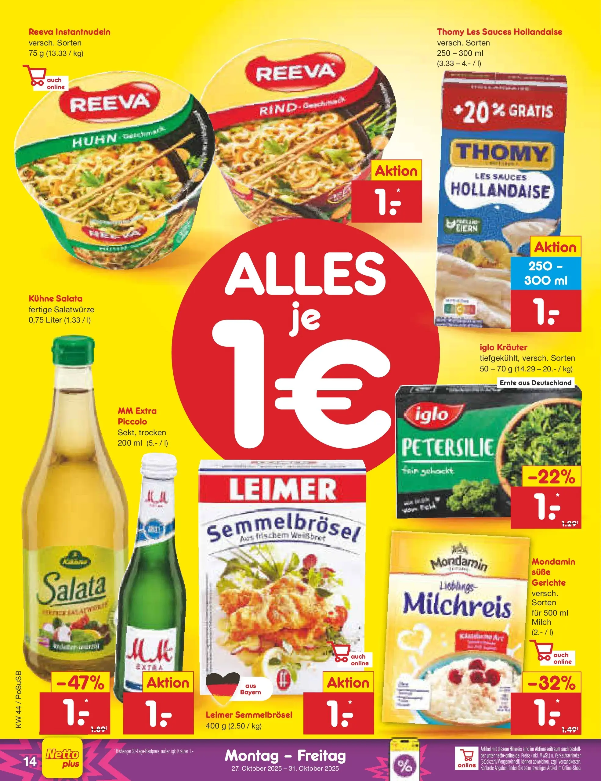 Netto Marken-Discount prospekt Regensburg (ab 26.10.2025) » Angebote | Seite: 16 | Produkte: Thomy les sauces, Milch, Iglo, Petersilie Netto Marken-Discount prospekt Regensburg (ab 26.10.2025) » Angebote | Seite: 16 | Produkte: Thomy les sauces, Milch, Iglo, Petersilie