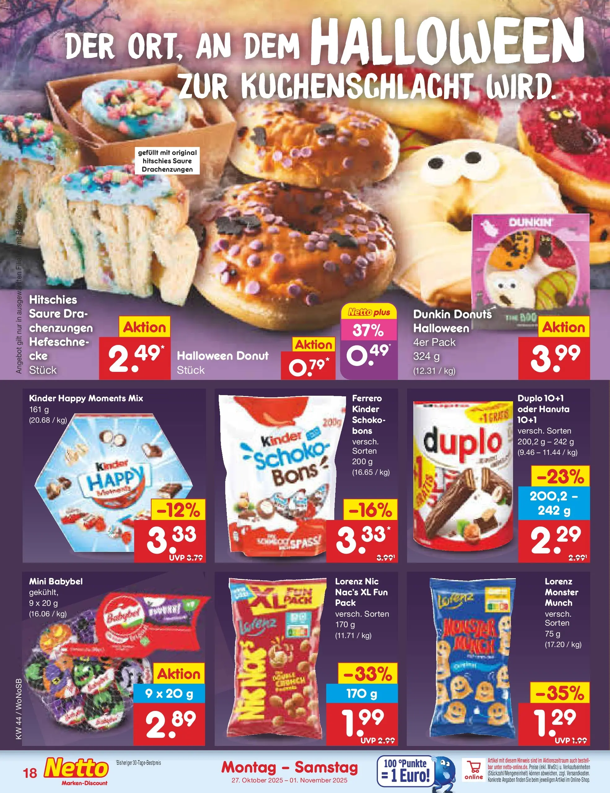 Netto Marken-Discount prospekt Frankfurt (ab 26.10.2025) » Angebote | Seite: 20 | Produkte: Ferrero duplo, Donuts, Monster, Babybel Netto Marken-Discount prospekt Frankfurt (ab 26.10.2025) » Angebote | Seite: 20 | Produkte: Ferrero duplo, Donuts, Monster, Babybel