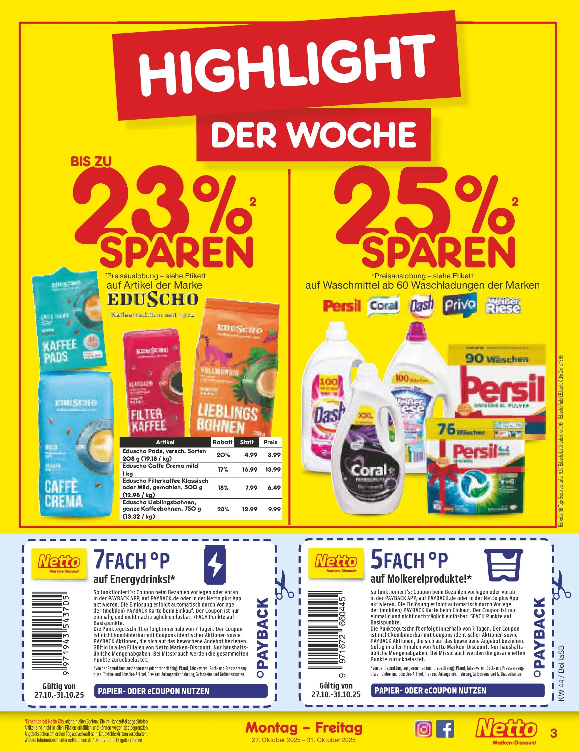 Netto Marken-Discount prospekt Stadtlohn	 (ab 27.10.2025) » Angebote | Seite: 3 | Produkte: Kaffee, Waschmittel, Eduscho, Persil