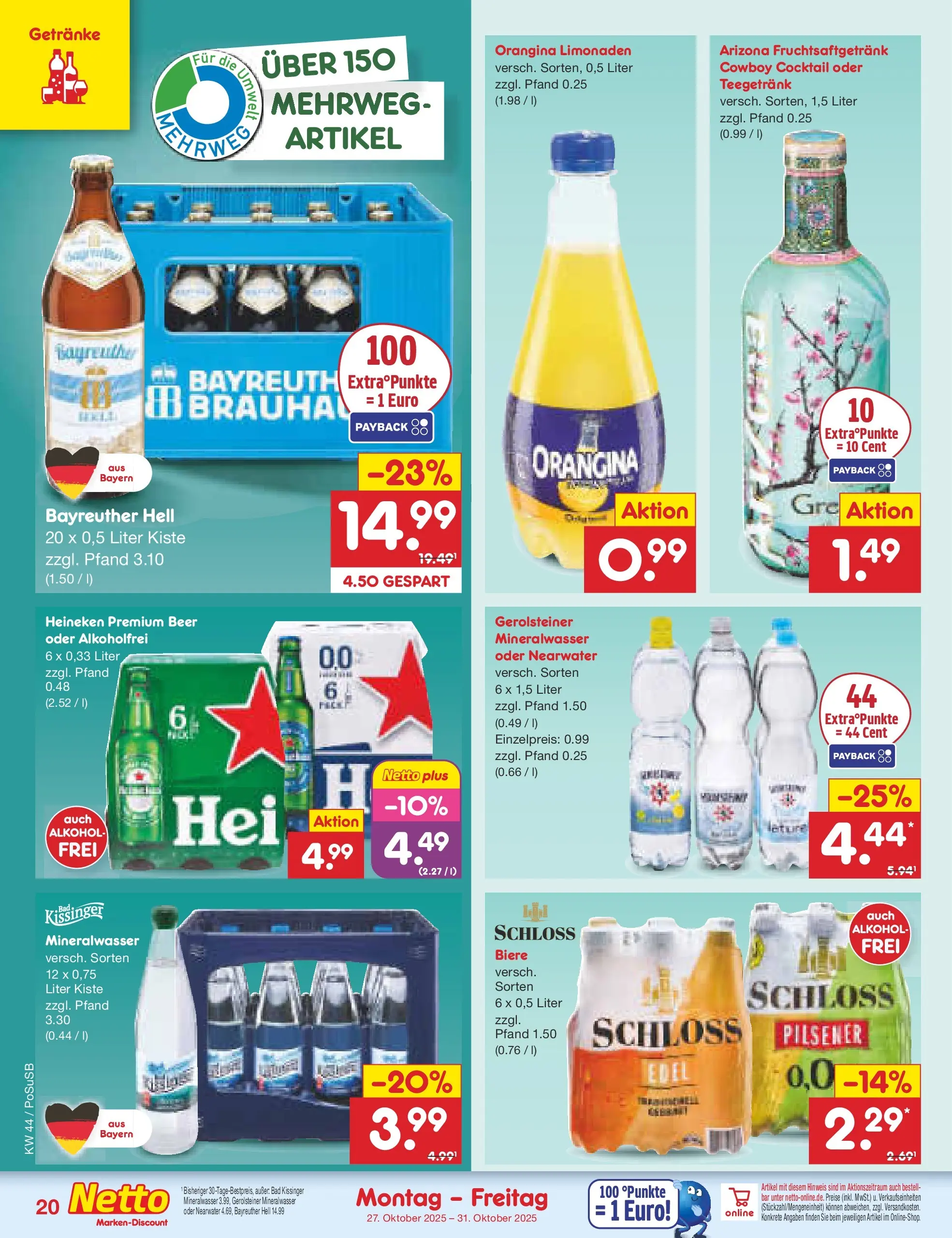 Netto Marken-Discount prospekt Regensburg (ab 26.10.2025) » Angebote | Seite: 22 | Produkte: Bayreuther hell, Bad, Mineralwasser, Heineken Netto Marken-Discount prospekt Regensburg (ab 26.10.2025) » Angebote | Seite: 22 | Produkte: Bayreuther hell, Bad, Mineralwasser, Heineken