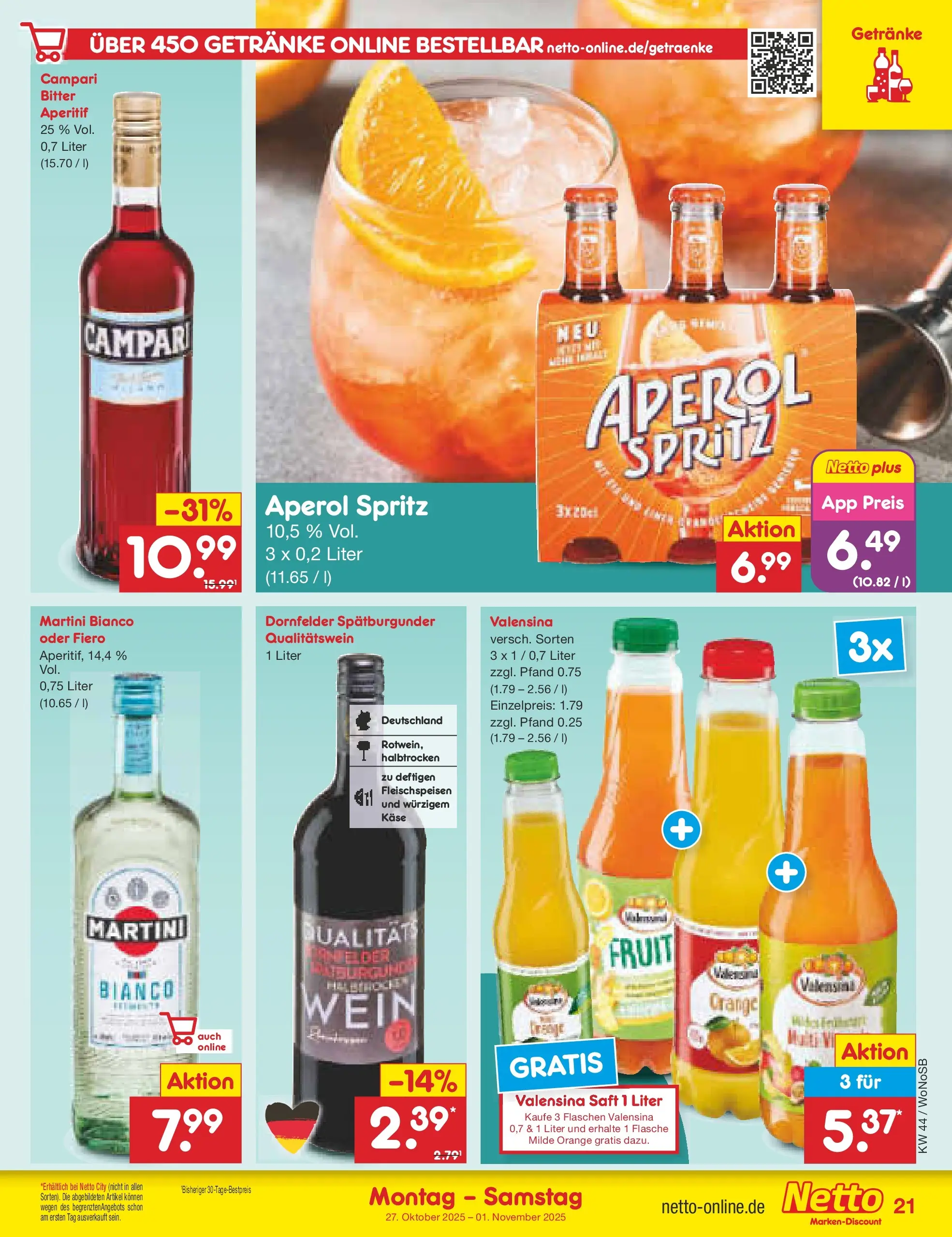 Netto Marken-Discount prospekt Frankfurt (ab 26.10.2025) » Angebote | Seite: 23 | Produkte: Käse, Campari, Valensina, Wein Netto Marken-Discount prospekt Frankfurt (ab 26.10.2025) » Angebote | Seite: 23 | Produkte: Käse, Campari, Valensina, Wein