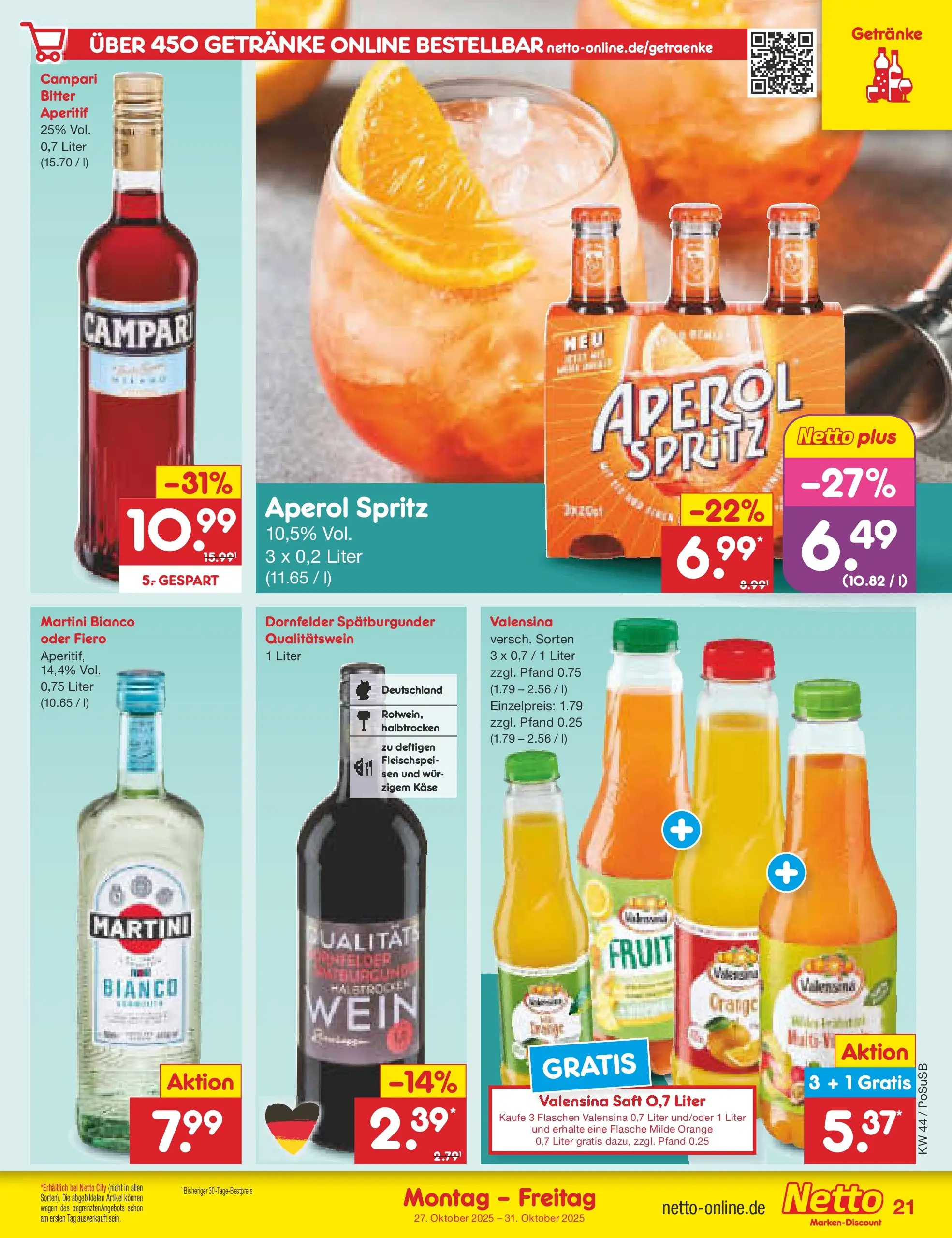 Netto Marken-Discount prospekt Regensburg (ab 26.10.2025) » Angebote | Seite: 23 | Produkte: Martini, Käse, Campari, Saft Netto Marken-Discount prospekt Regensburg (ab 26.10.2025) » Angebote | Seite: 23 | Produkte: Martini, Käse, Campari, Saft