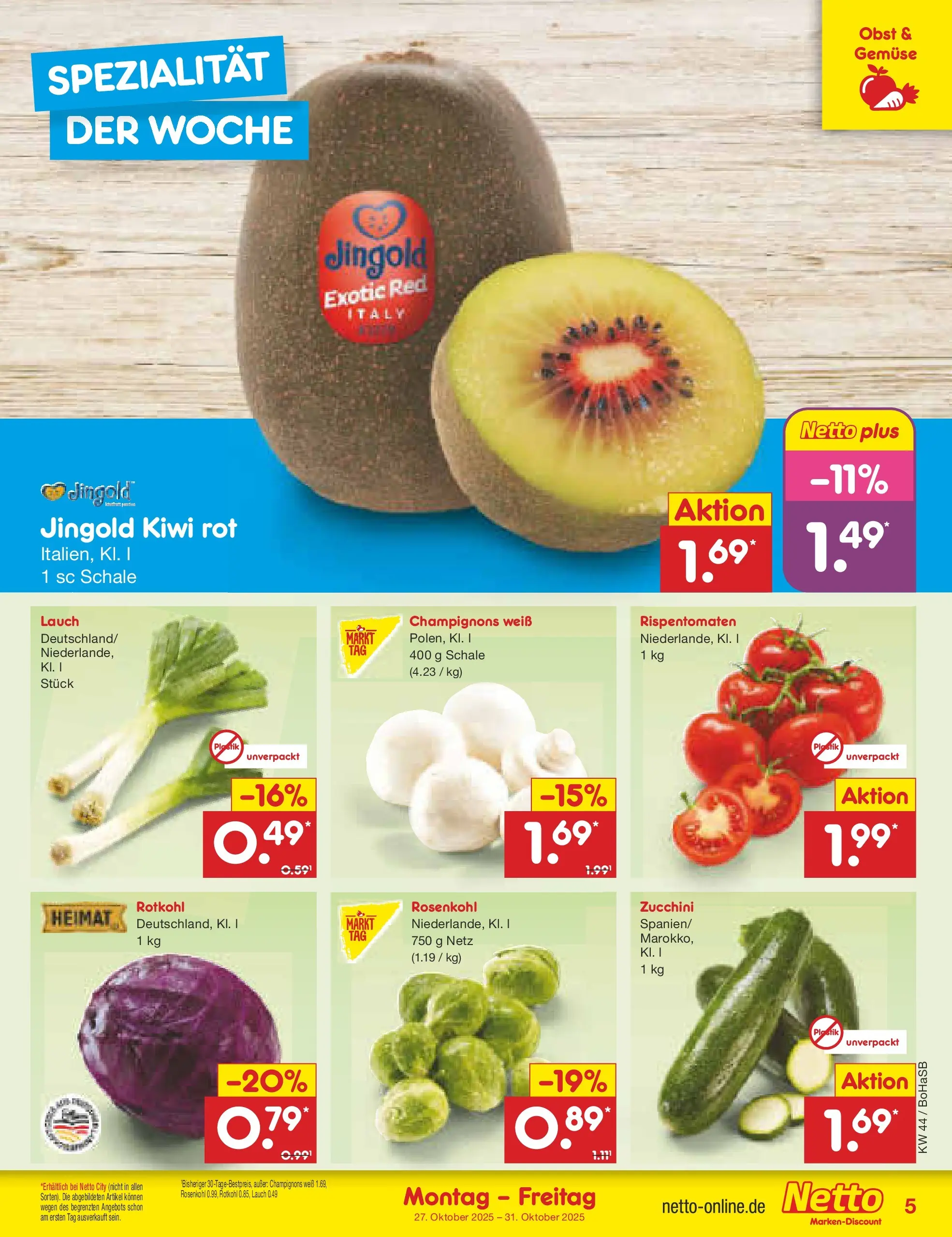 Netto Marken-Discount prospekt Stadtlohn	 (ab 27.10.2025) » Angebote | Seite: 5 | Produkte: Gemüse, Obst, Zucchini, Kiwi