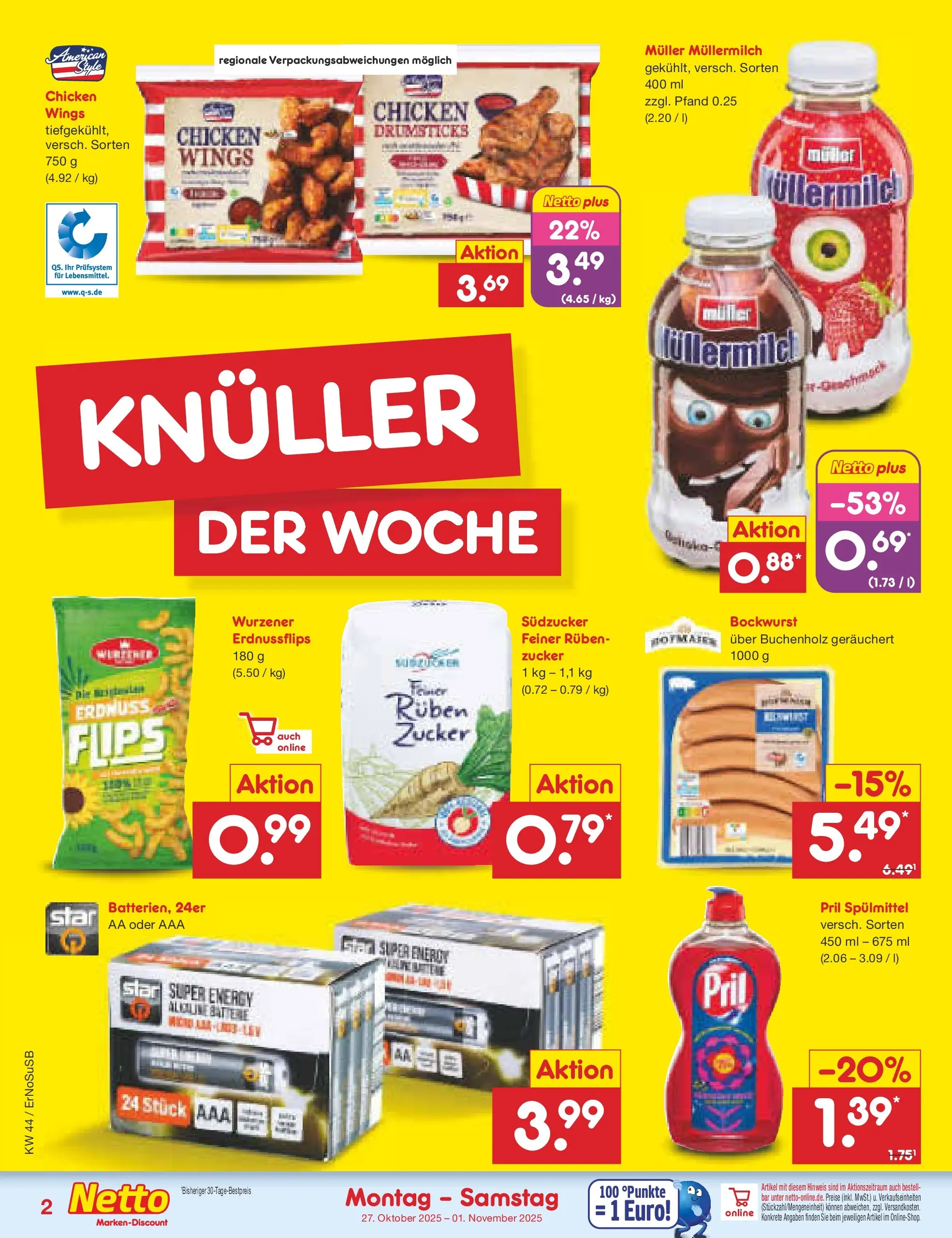 Netto Marken-Discount prospekt Nordhausen	 (ab 27.10.2025) » Angebote | Seite: 2 | Produkte: Bockwurst, Energy, Zucker, Pril Netto Marken-Discount prospekt Nordhausen	 (ab 27.10.2025) » Angebote | Seite: 2 | Produkte: Bockwurst, Energy, Zucker, Pril