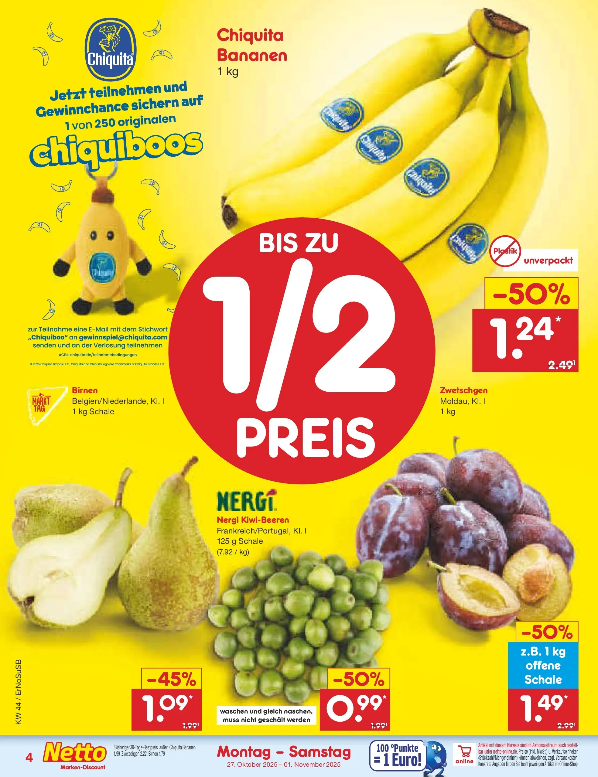 Netto Marken-Discount prospekt Nordhausen	 (ab 27.10.2025) » Angebote | Seite: 4 | Produkte: Bananen, Zwetschgen Netto Marken-Discount prospekt Nordhausen	 (ab 27.10.2025) » Angebote | Seite: 4 | Produkte: Bananen, Zwetschgen