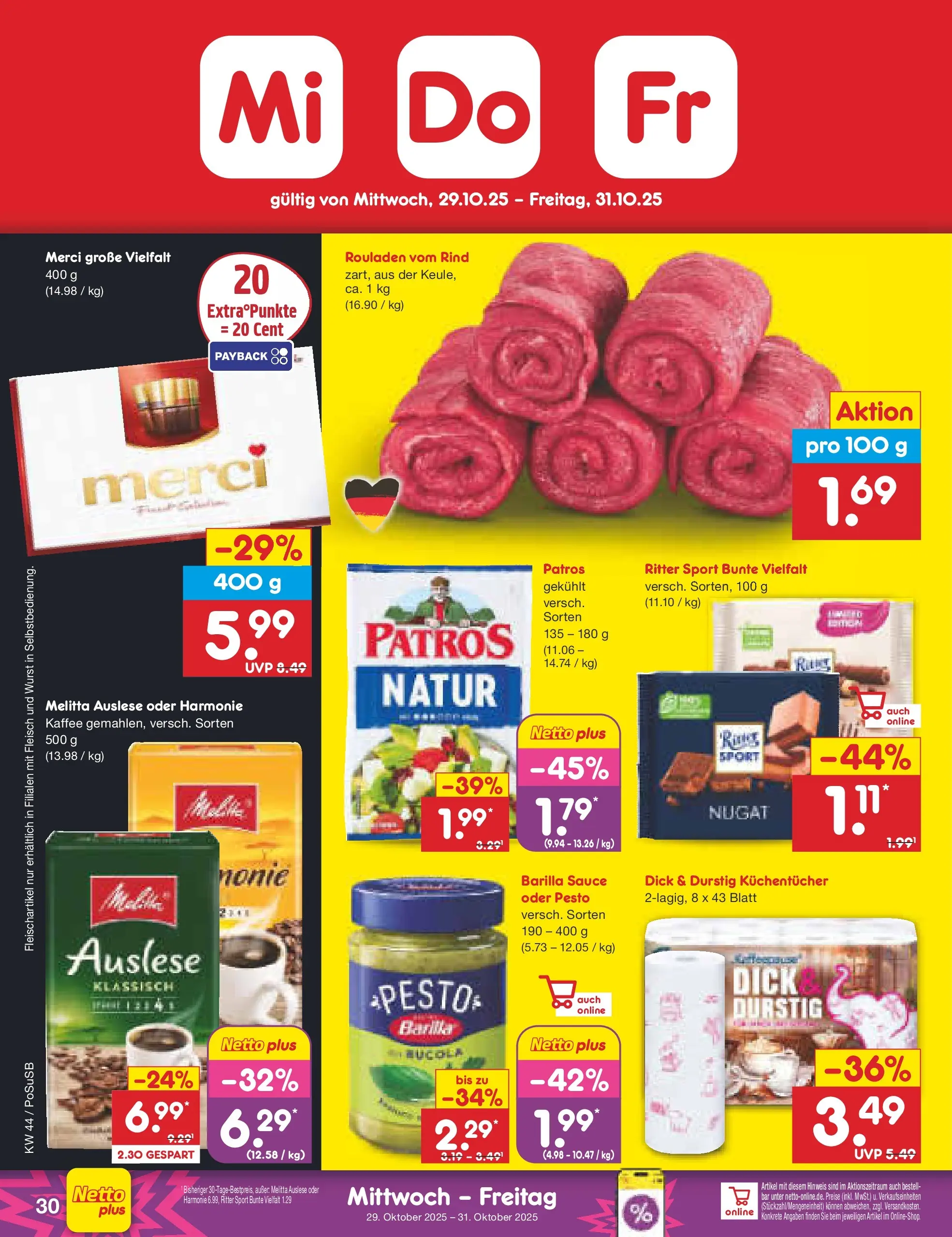 Netto Marken-Discount prospekt Regensburg (ab 26.10.2025) » Angebote | Seite: 34 | Produkte: Barilla, Kaffee, Ritter sport, Wurst Netto Marken-Discount prospekt Regensburg (ab 26.10.2025) » Angebote | Seite: 34 | Produkte: Barilla, Kaffee, Ritter sport, Wurst