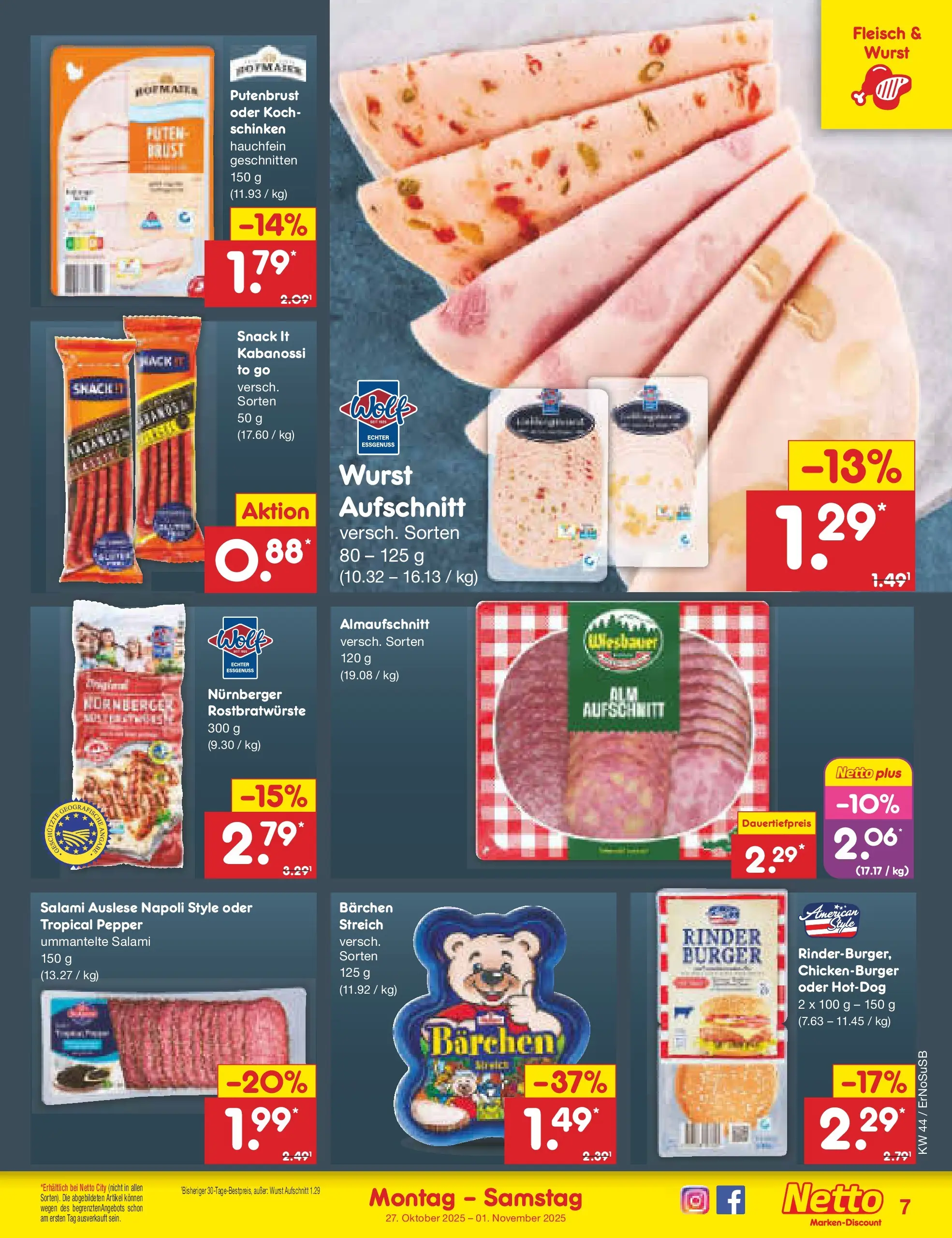 Netto Marken-Discount prospekt Nordhausen	 (ab 27.10.2025) » Angebote | Seite: 9 | Produkte: Burger, Salami, Schinken, Fleisch Netto Marken-Discount prospekt Nordhausen	 (ab 27.10.2025) » Angebote | Seite: 9 | Produkte: Burger, Salami, Schinken, Fleisch
