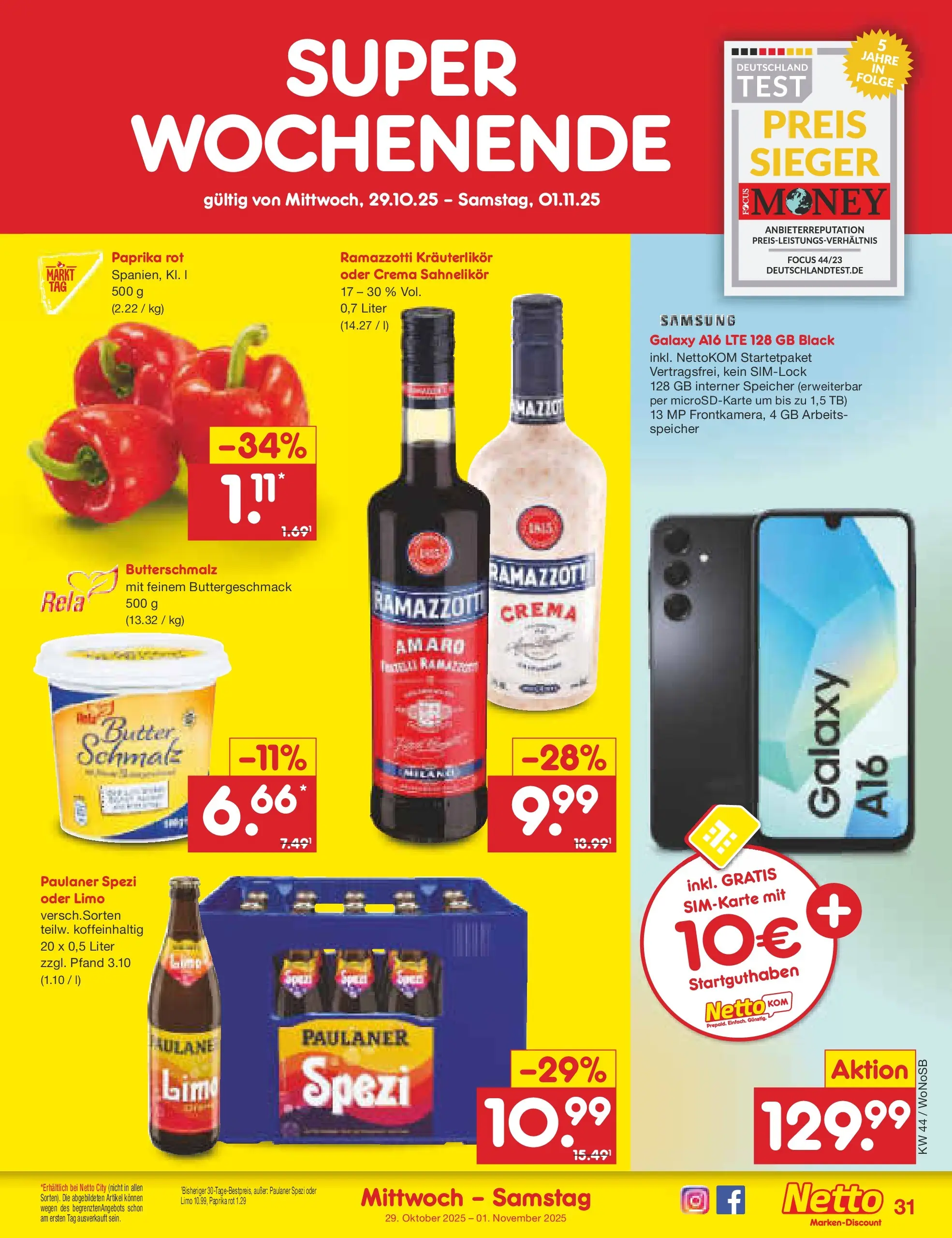 Netto Marken-Discount prospekt Frankfurt (ab 26.10.2025) » Angebote | Seite: 35 | Produkte: Rama, Paulaner spezi, Samsung, Paprika Netto Marken-Discount prospekt Frankfurt (ab 26.10.2025) » Angebote | Seite: 35 | Produkte: Rama, Paulaner spezi, Samsung, Paprika